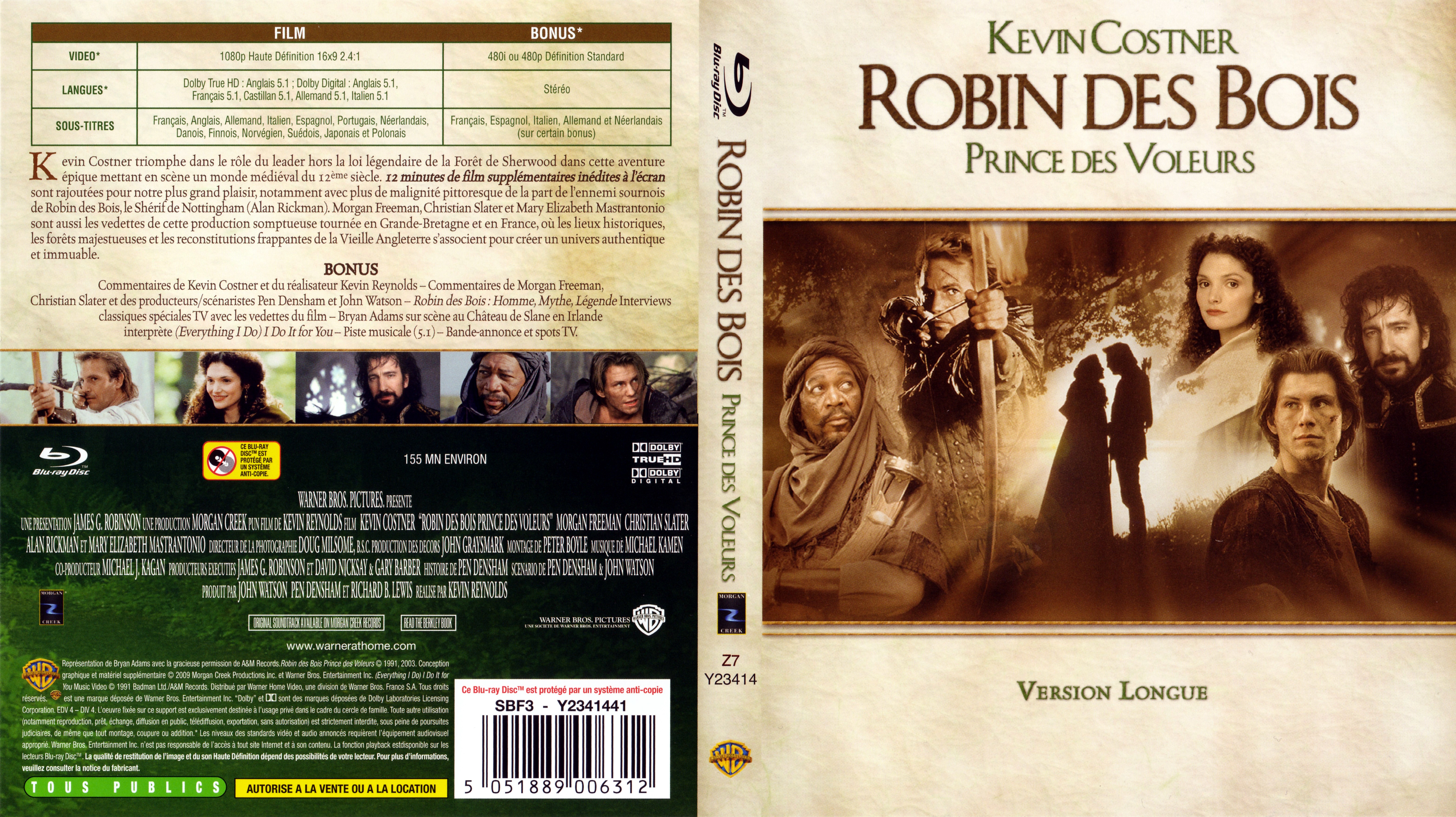 Jaquette DVD Robin des bois prince des voleurs (BLU-RAY)