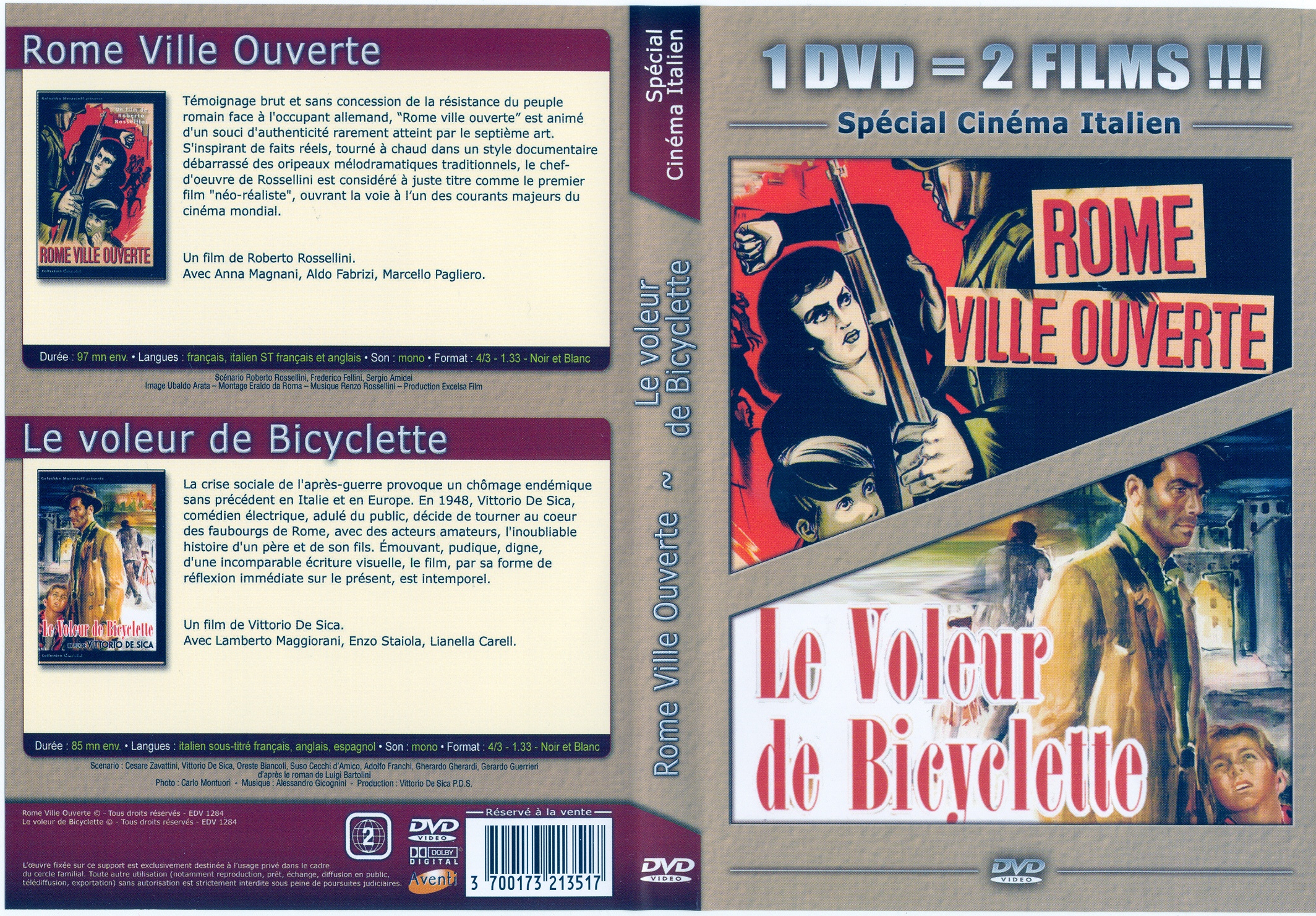 Jaquette DVD Rome ville ouverte + Le voleur de bicyclette