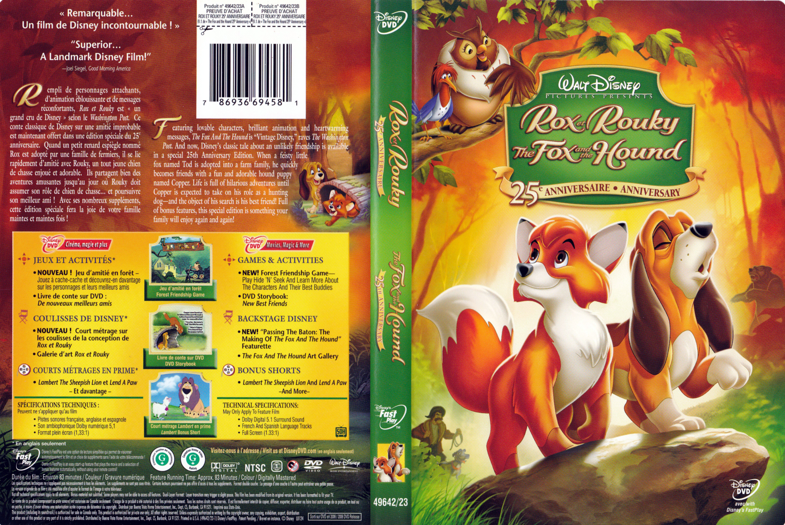 Jaquette DVD Rox et Rouky (Canadienne)