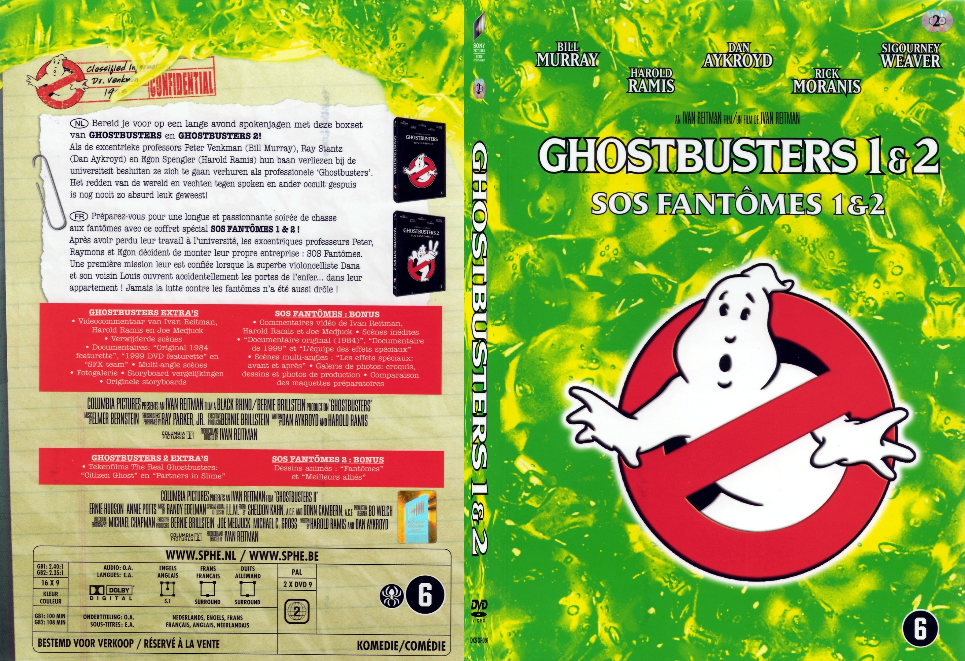 Jaquette DVD SOS fantomes 1 + 2 - Ghostbusters 1 + 2 - SLIM
