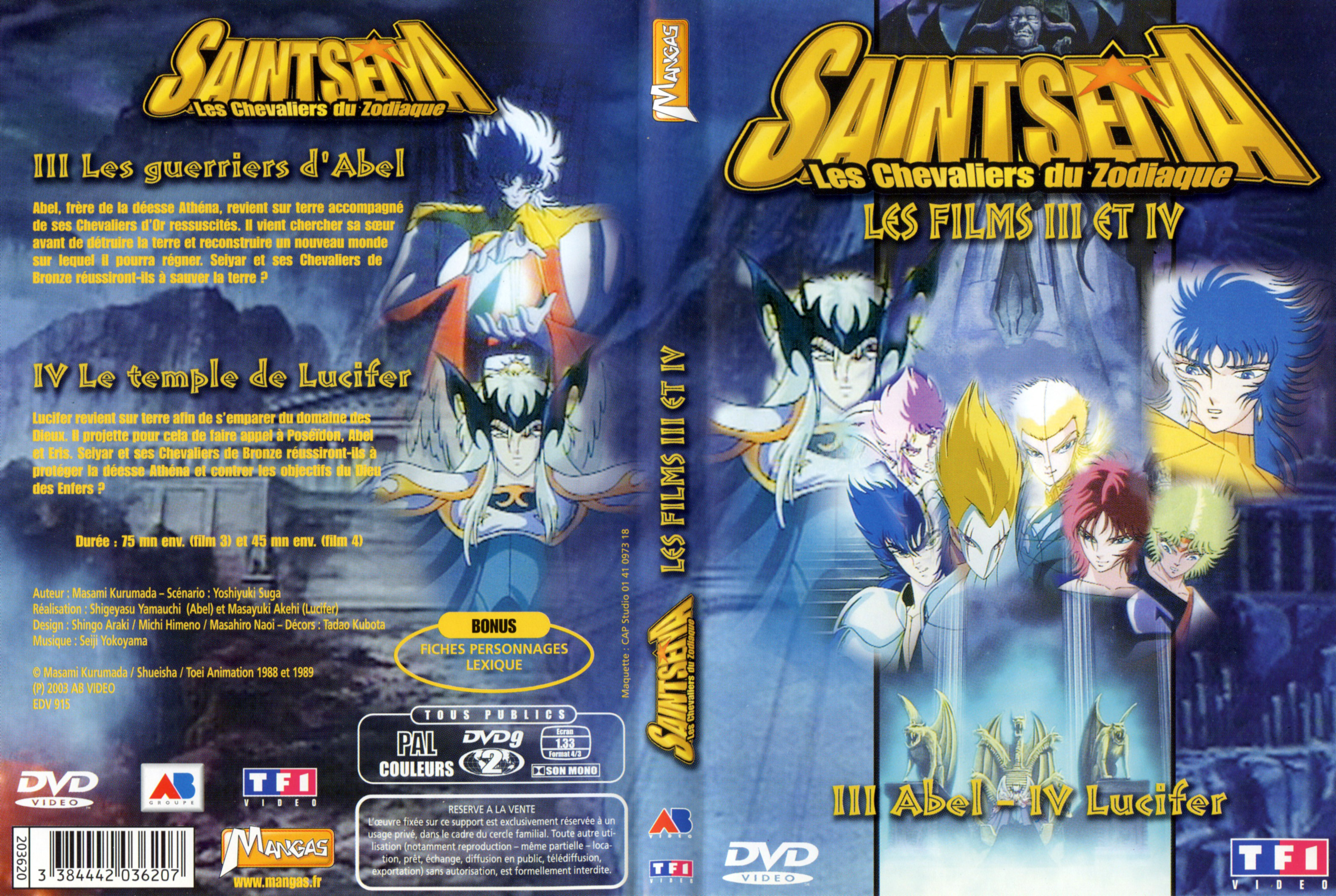 Jaquette DVD Saint Seiya Les Chevaliers du zodiaque les films 3 et 4