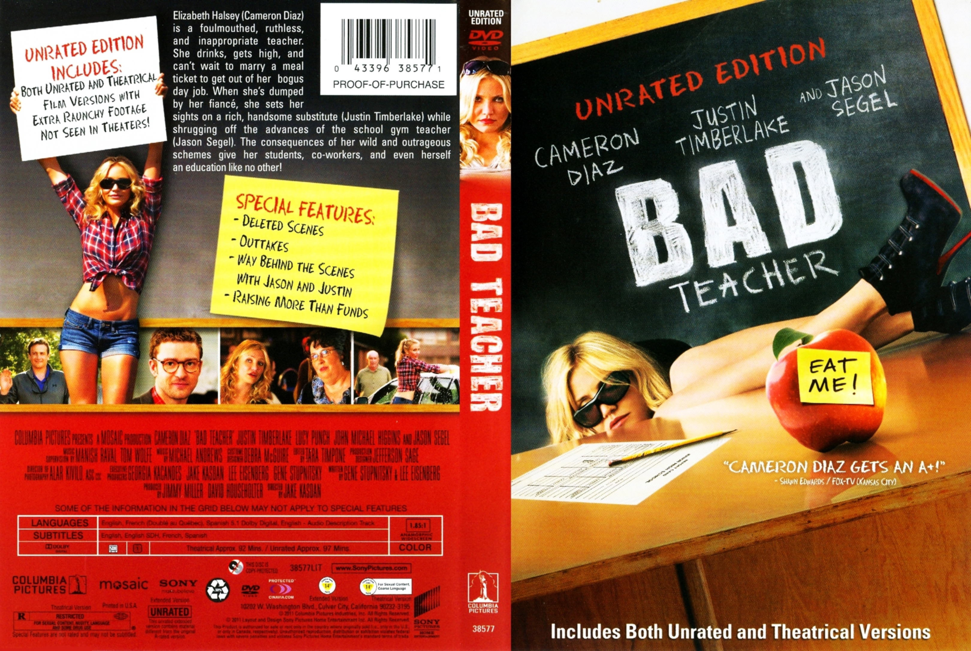 Jaquette DVD Sale prof - Bad Teacher (Canadienne)