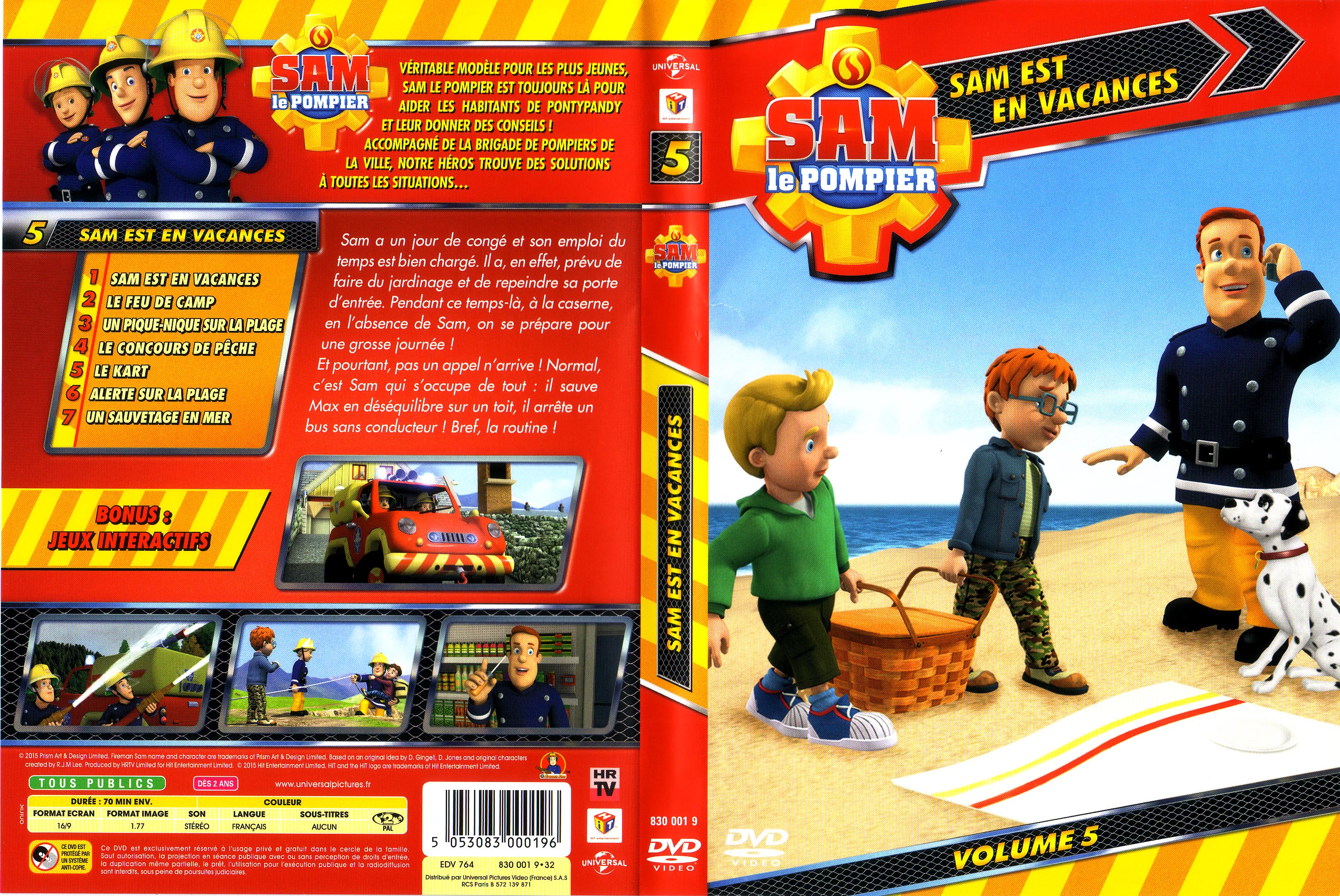 Jaquette DVD Sam le pompier - Volume 5 - Sam est en vacances