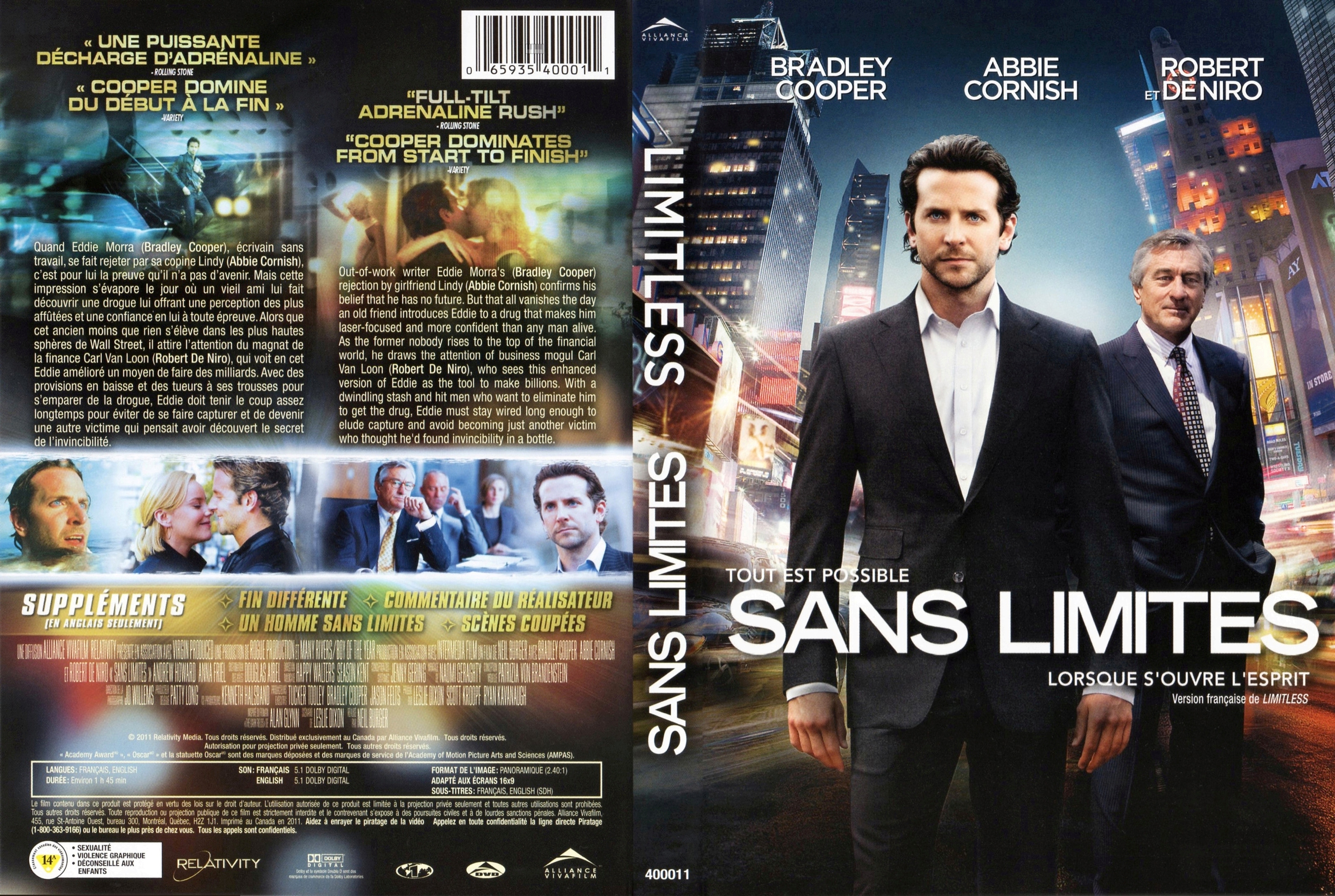 Jaquette DVD Sans limites - Limitless (Canadienne)