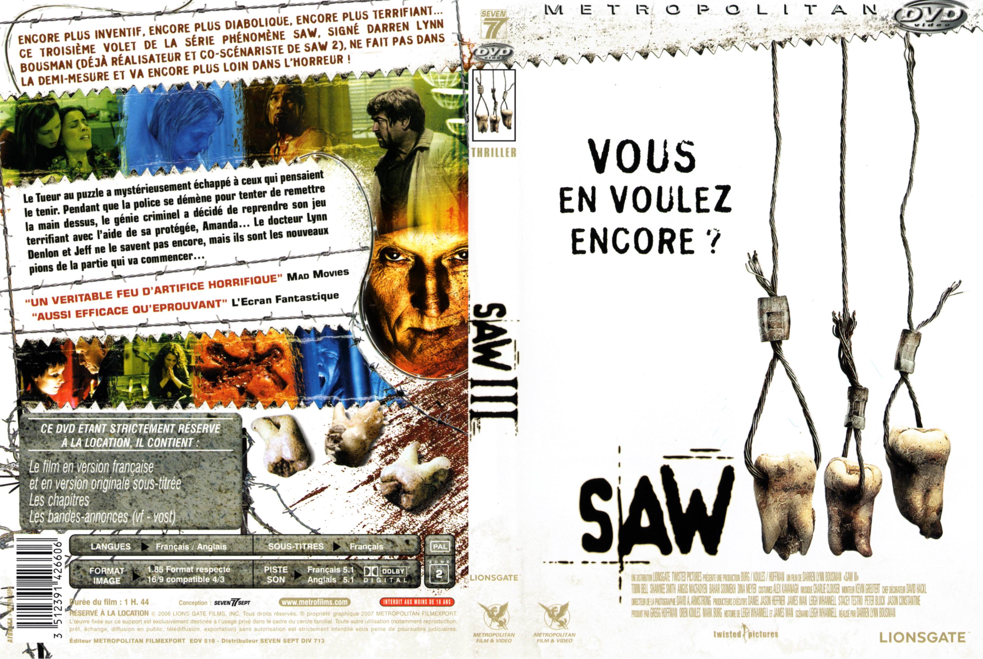 Jaquette DVD Saw 3