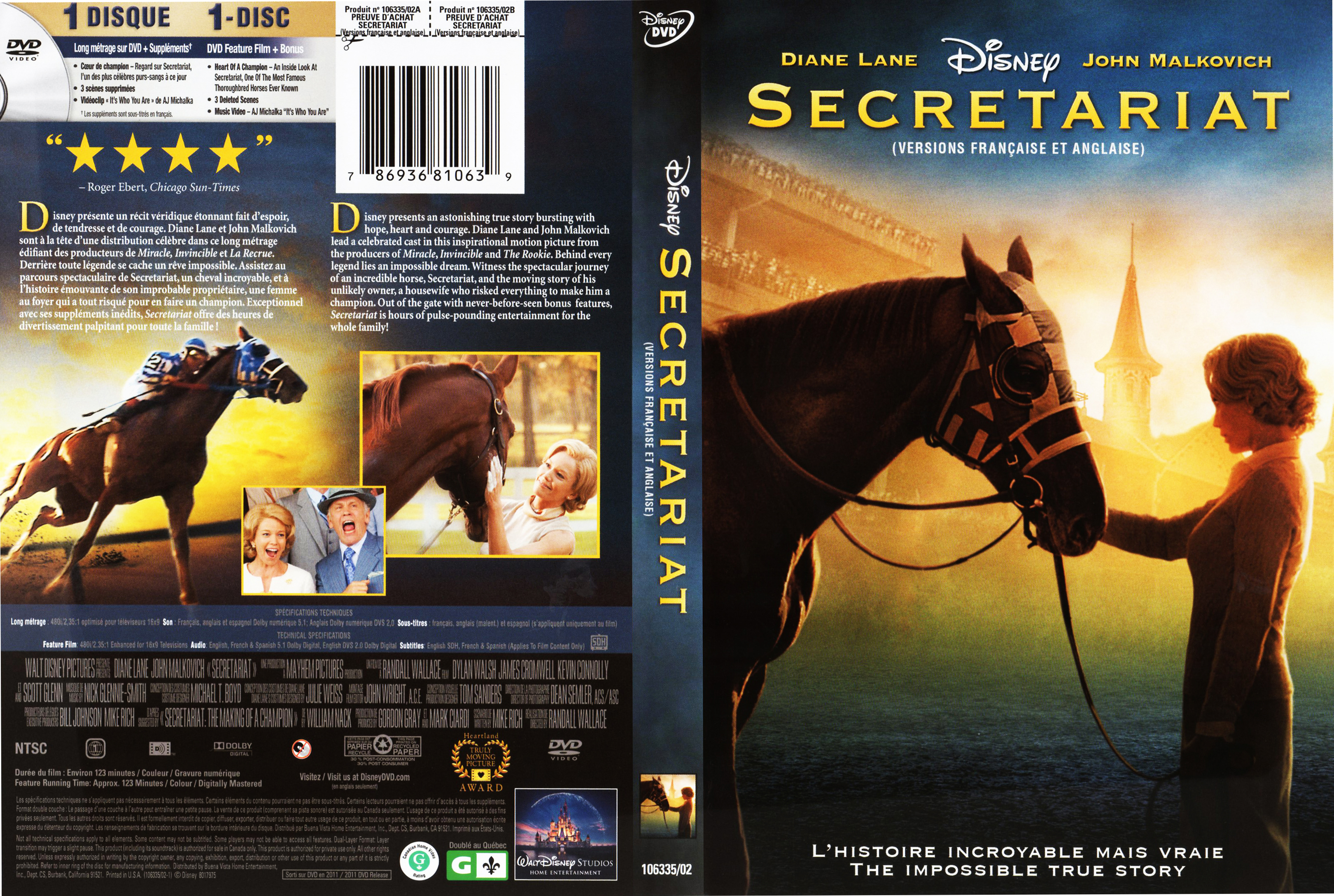 Jaquette DVD Secretariat (Canadienne)