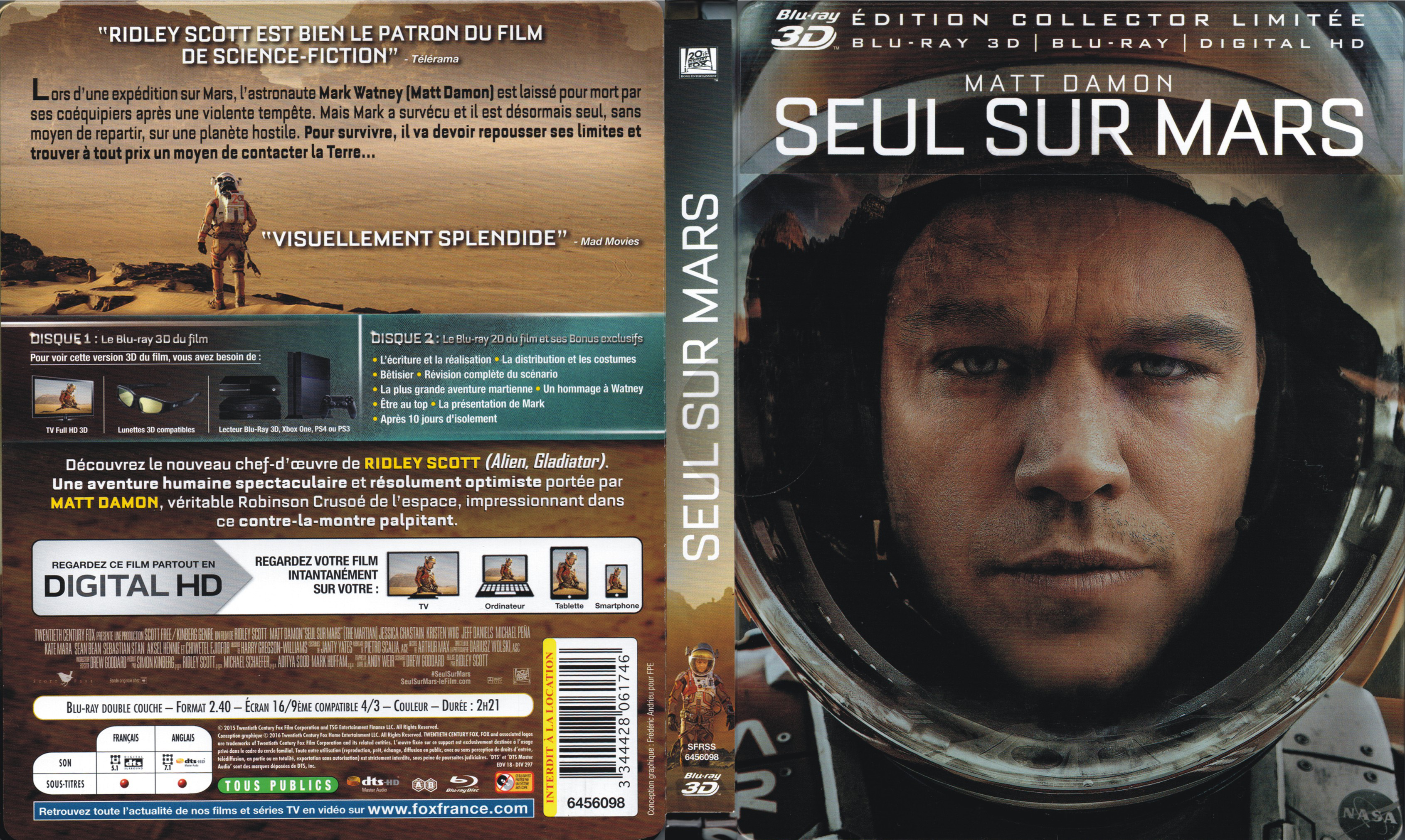 Jaquette DVD Seul sur Mars 3D (BLU-RAY) v2