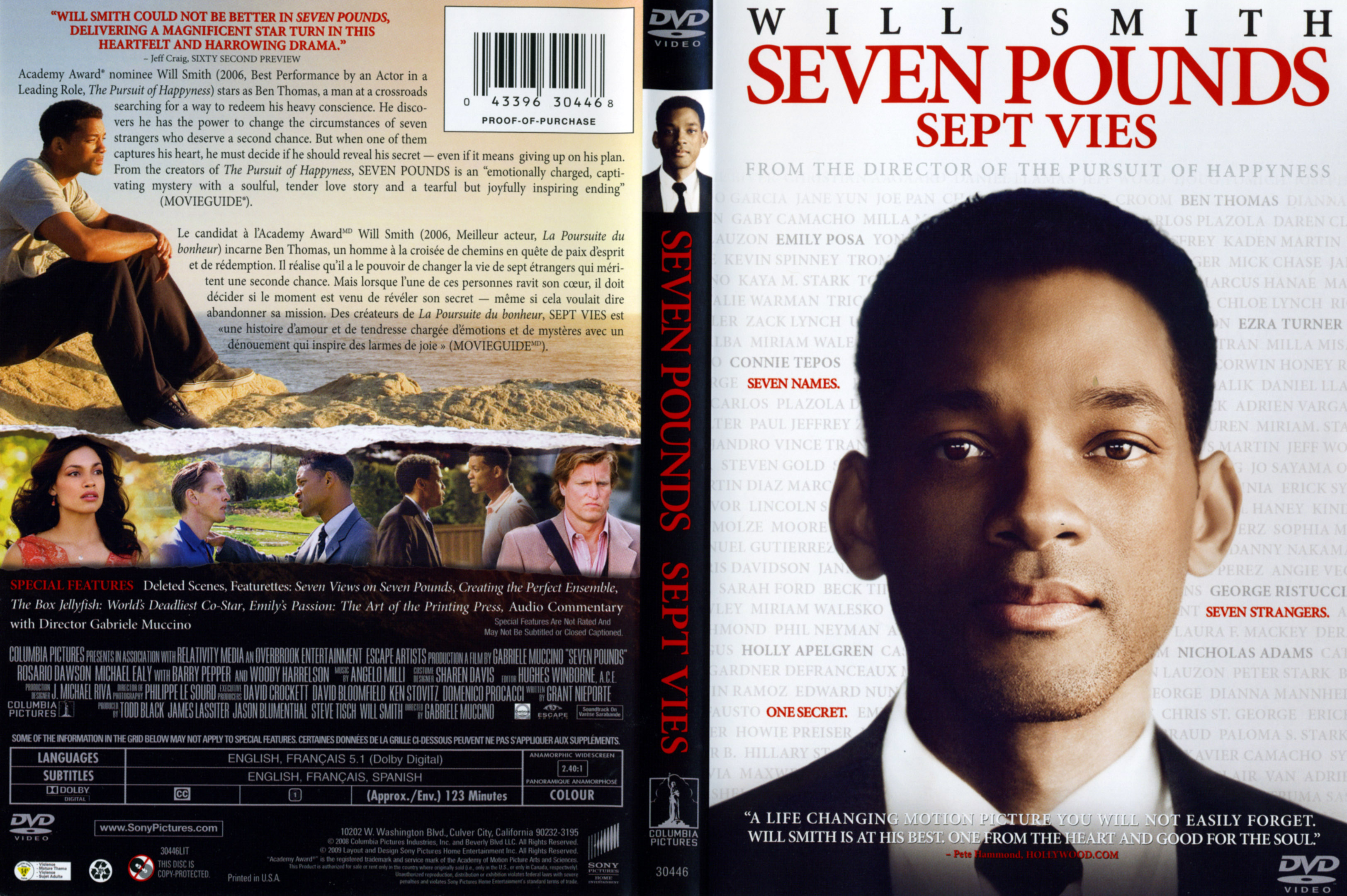 Jaquette DVD Seven Pounds - Sept vies (Canadienne)