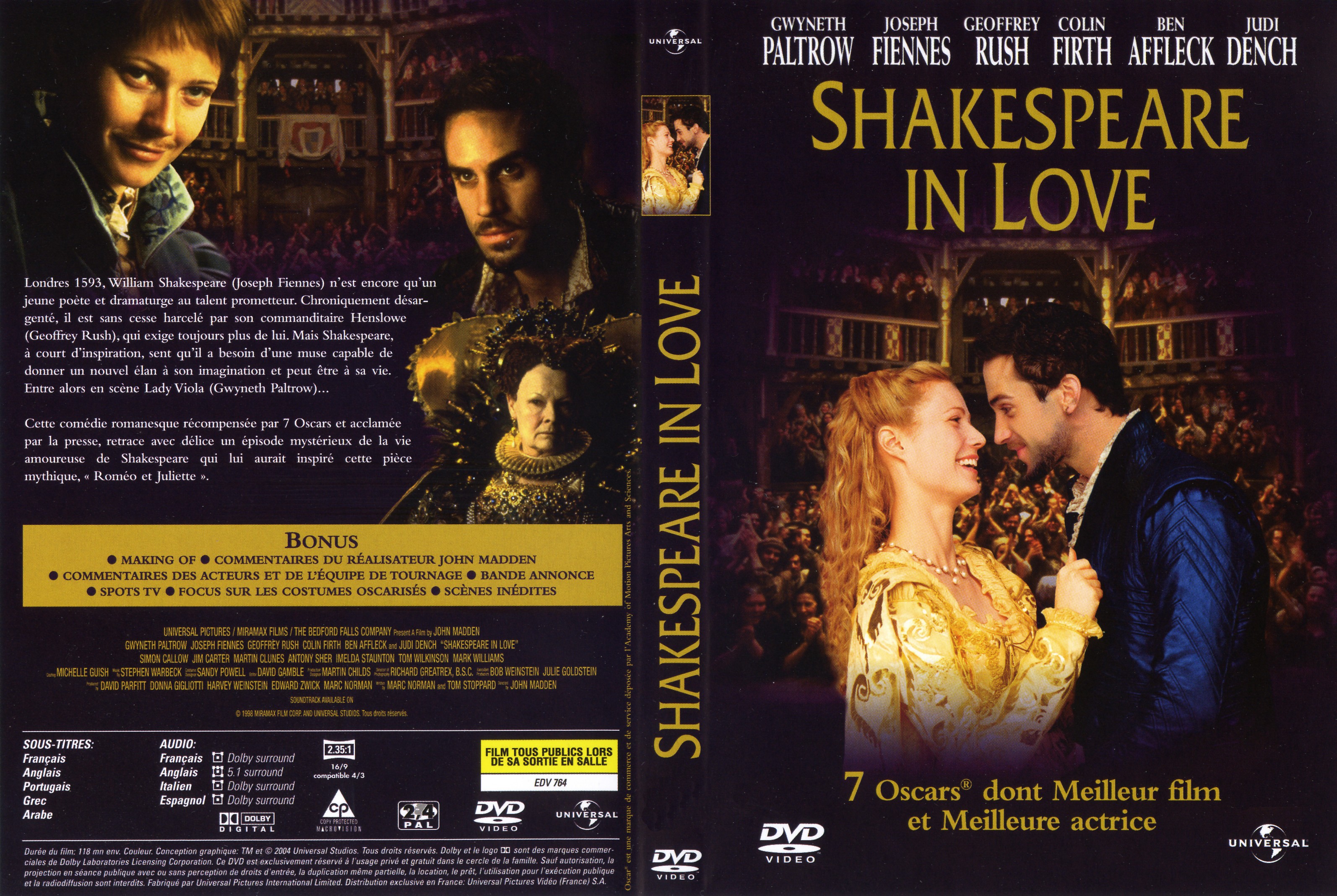 Jaquette DVD Shakespeare in love