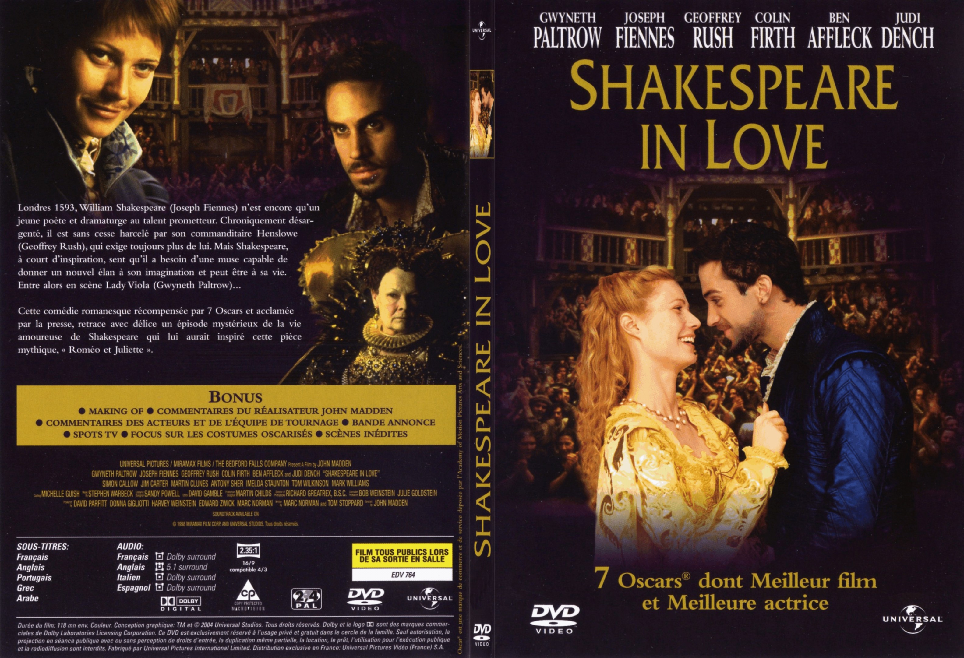 Jaquette DVD Shakespeare in love - SLIM