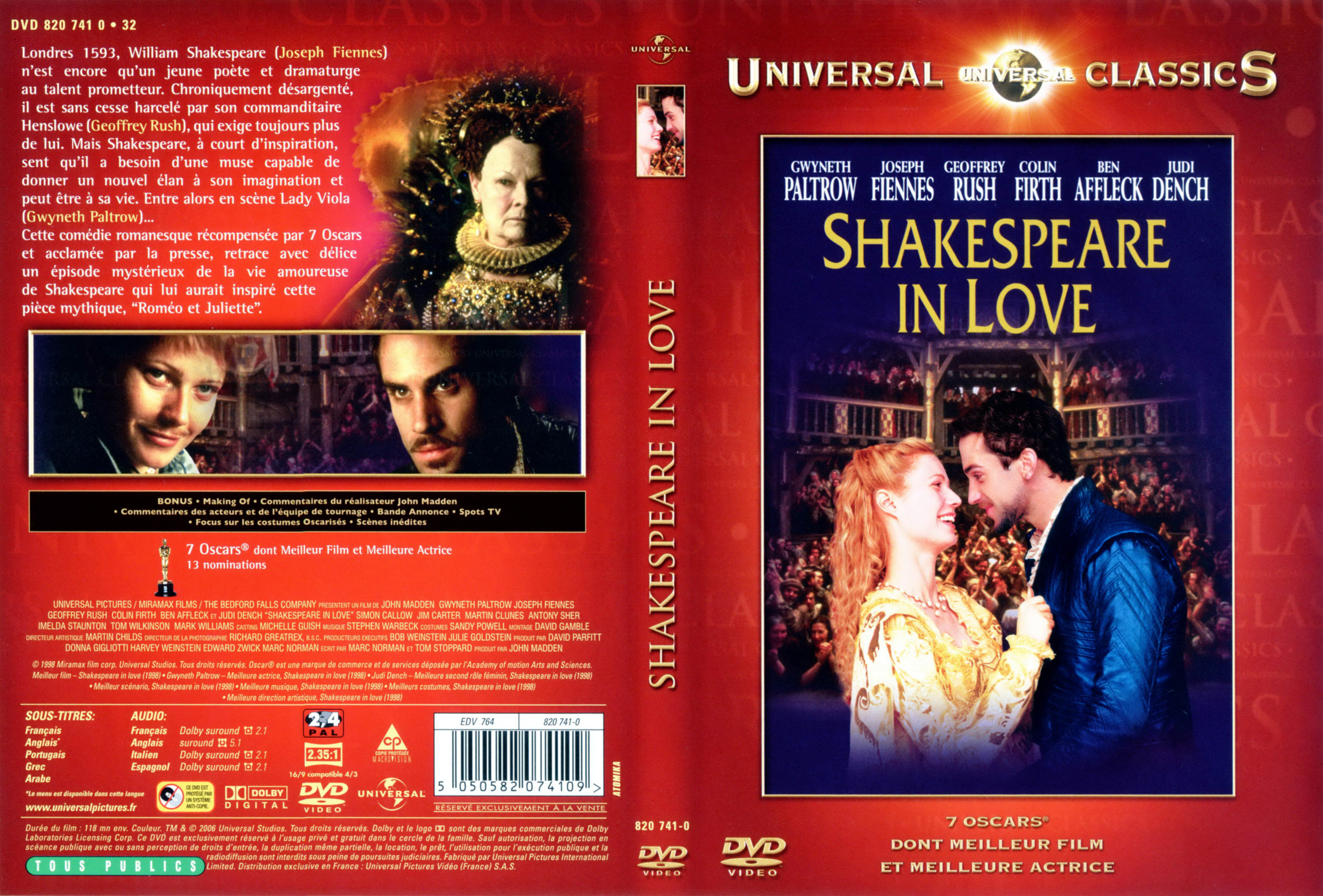 Jaquette DVD Shakespeare in love v2
