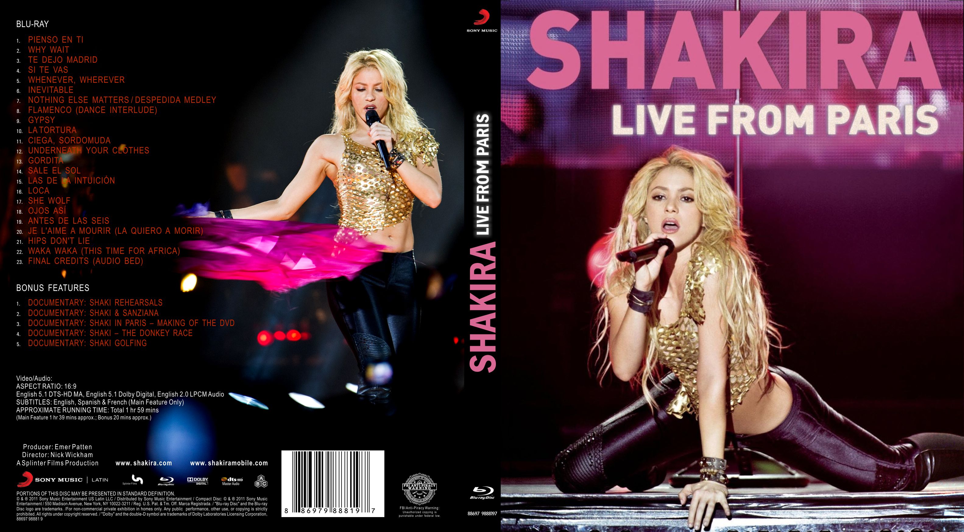 Jaquette DVD Shakira Live From Paris 2011 (BLU-RAY)