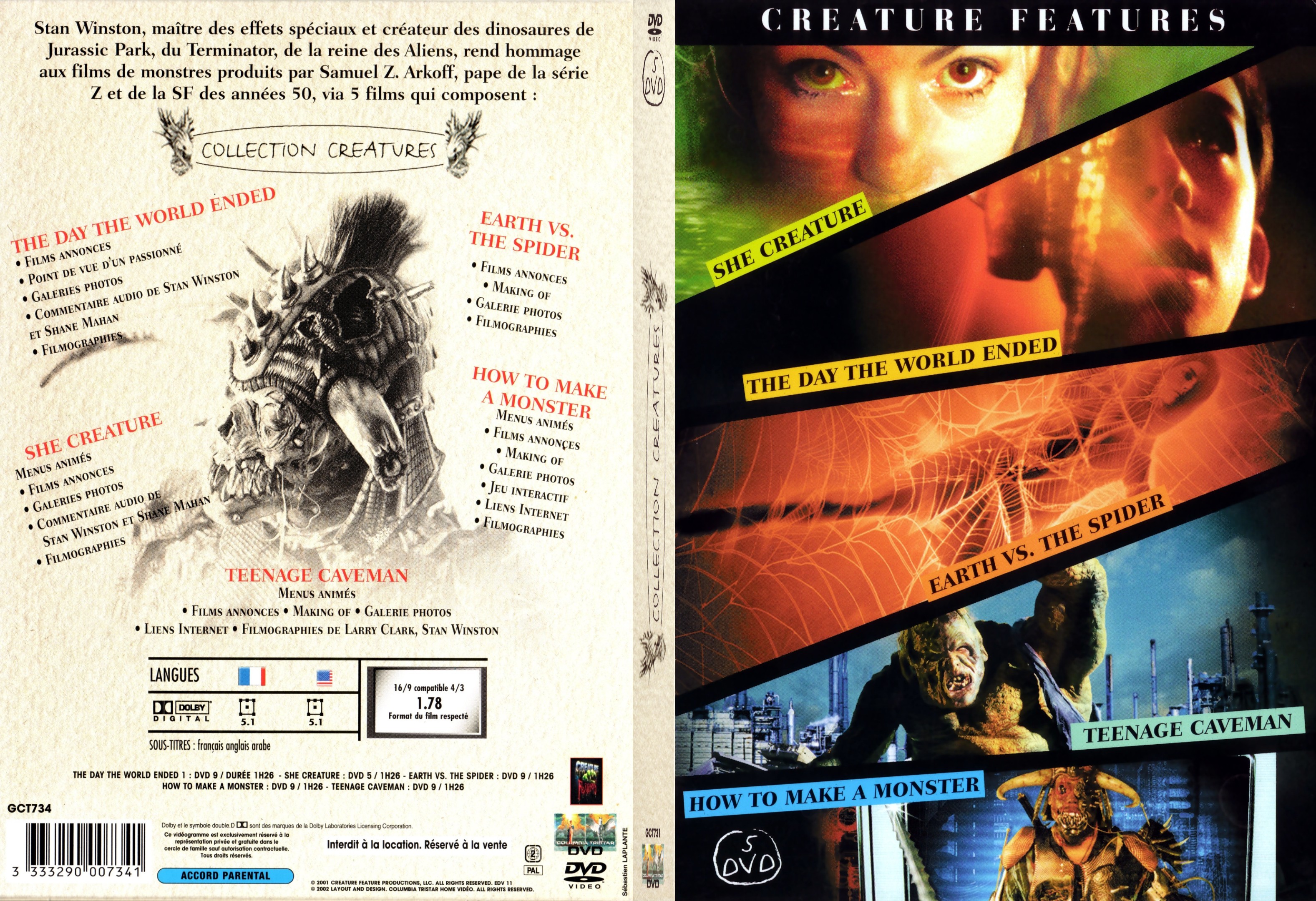 Jaquette DVD She creature + The day the world ended + Earth vs The Spider + Teenage caveman + How to make a monster COFFRET - SLIM