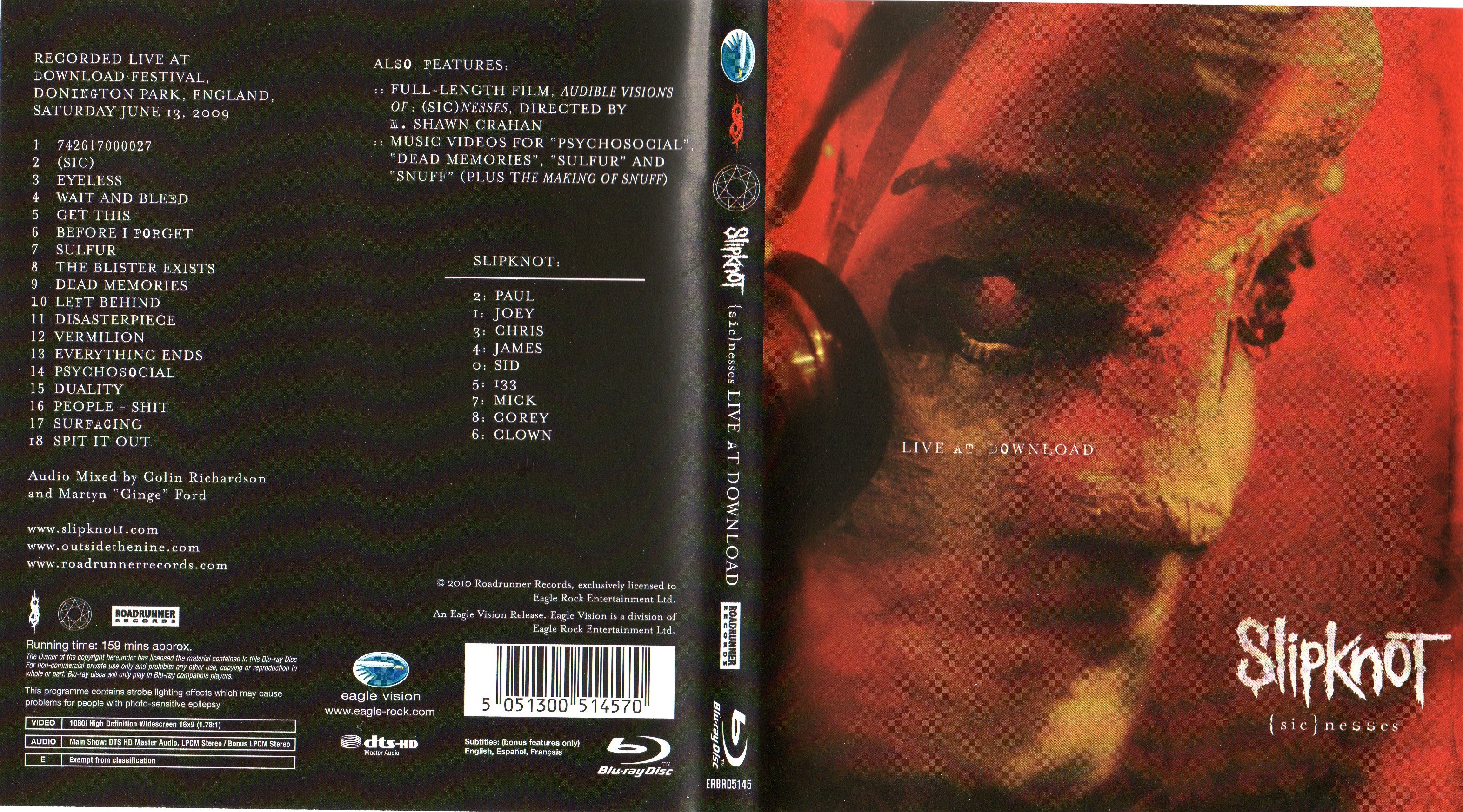 Jaquette DVD Slipknot - {sic}ness Live at download (BLU-RAY)