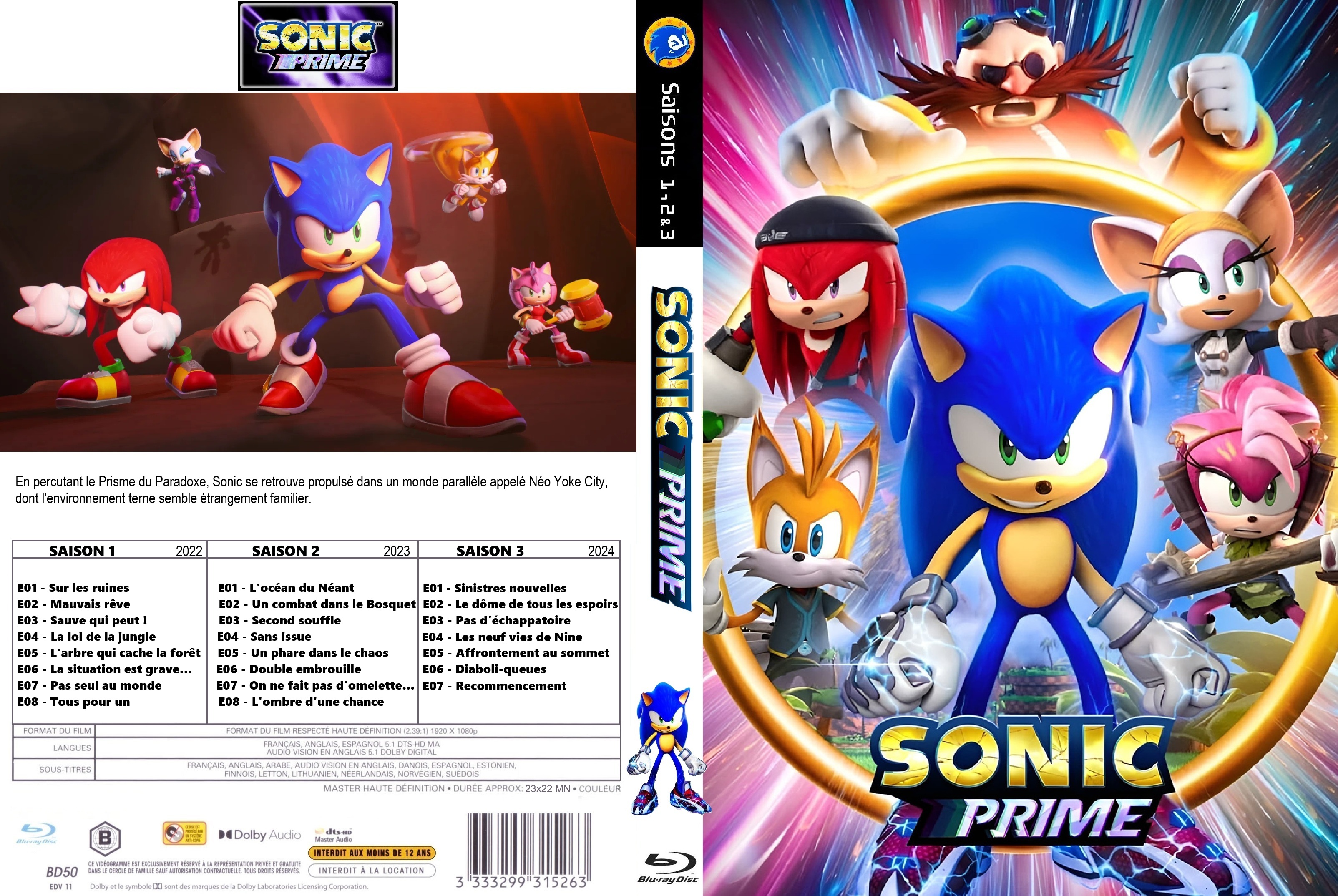 Jaquette DVD Sonic Prime saisons 1 2 3 custom