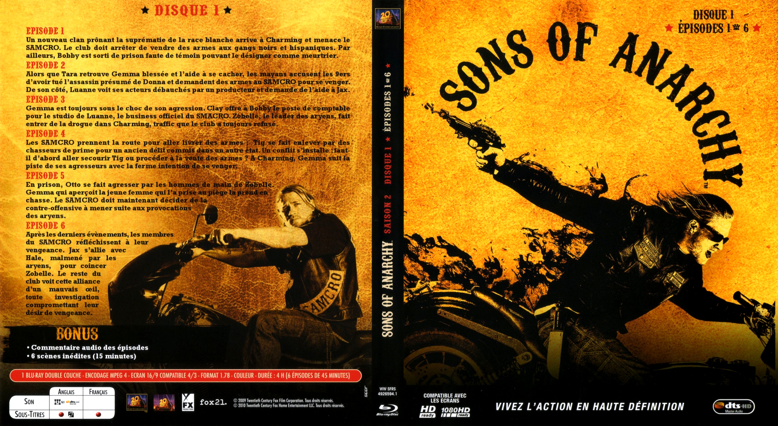 Jaquette DVD Sons of anarchy Saison 2 DISC 1 (BLU-RAY)