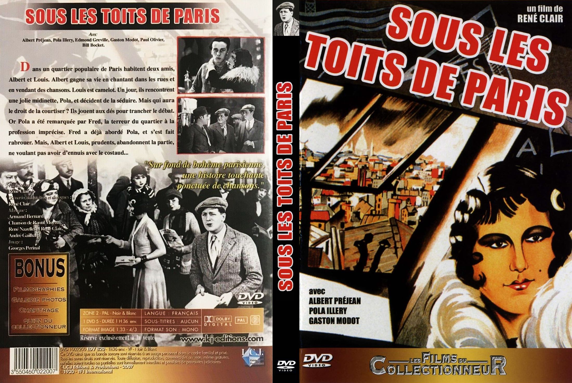 Jaquette DVD Sous les toits de Paris custom