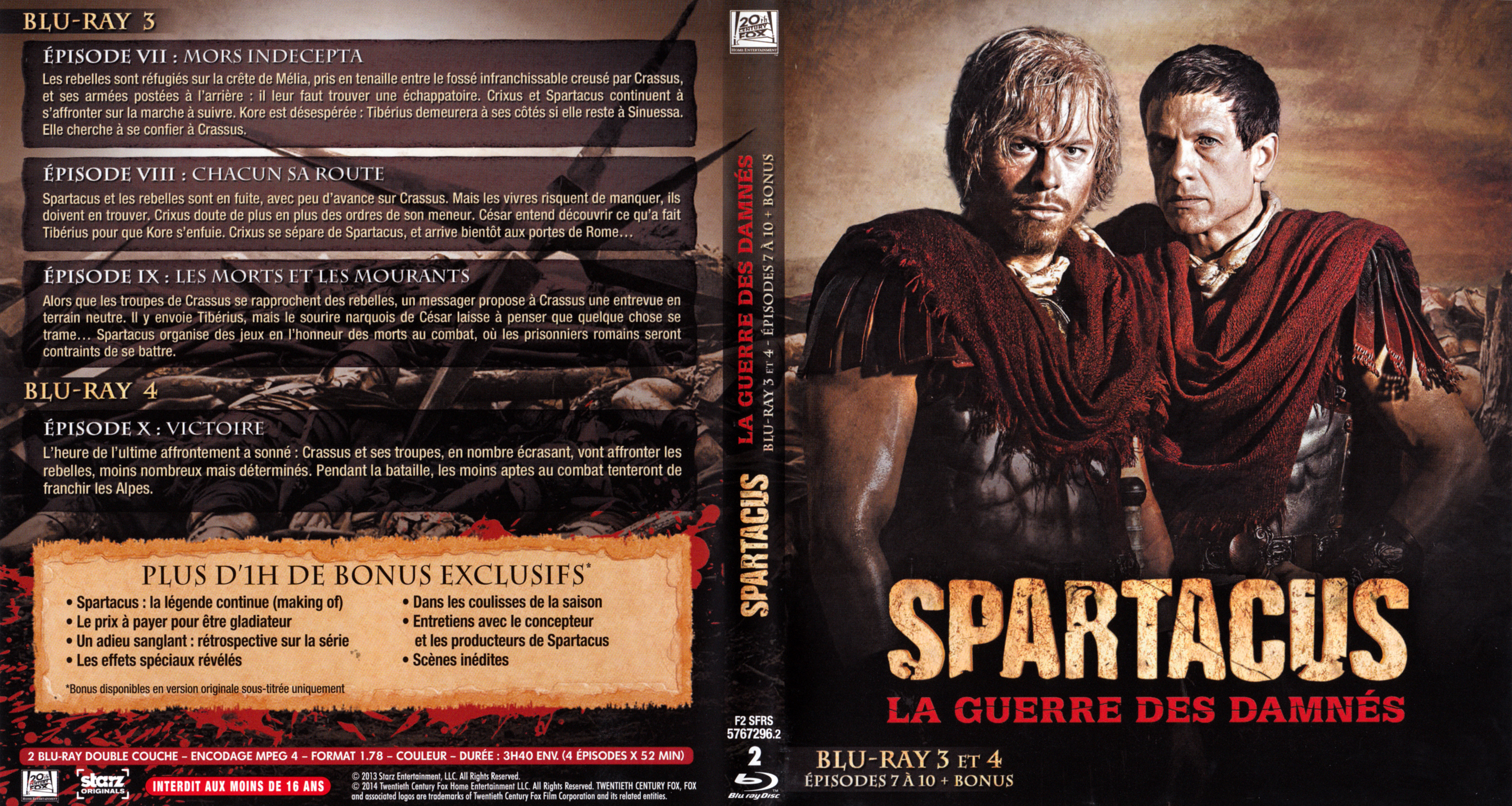 Jaquette DVD Spartacus La guerre des damns Saison 3 DVD 2 (BLU-RAY)