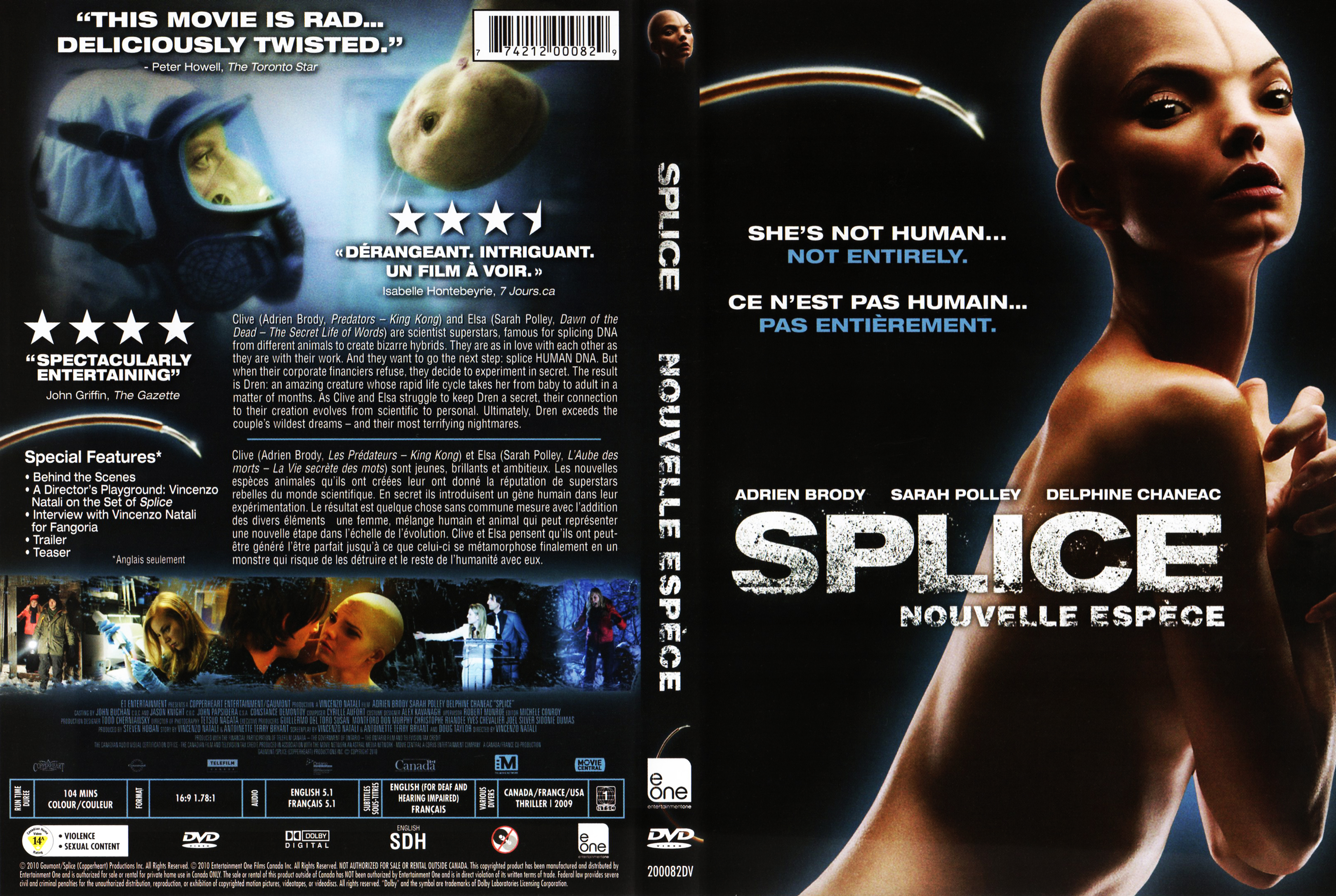 Jaquette DVD Splice (Canadienne)