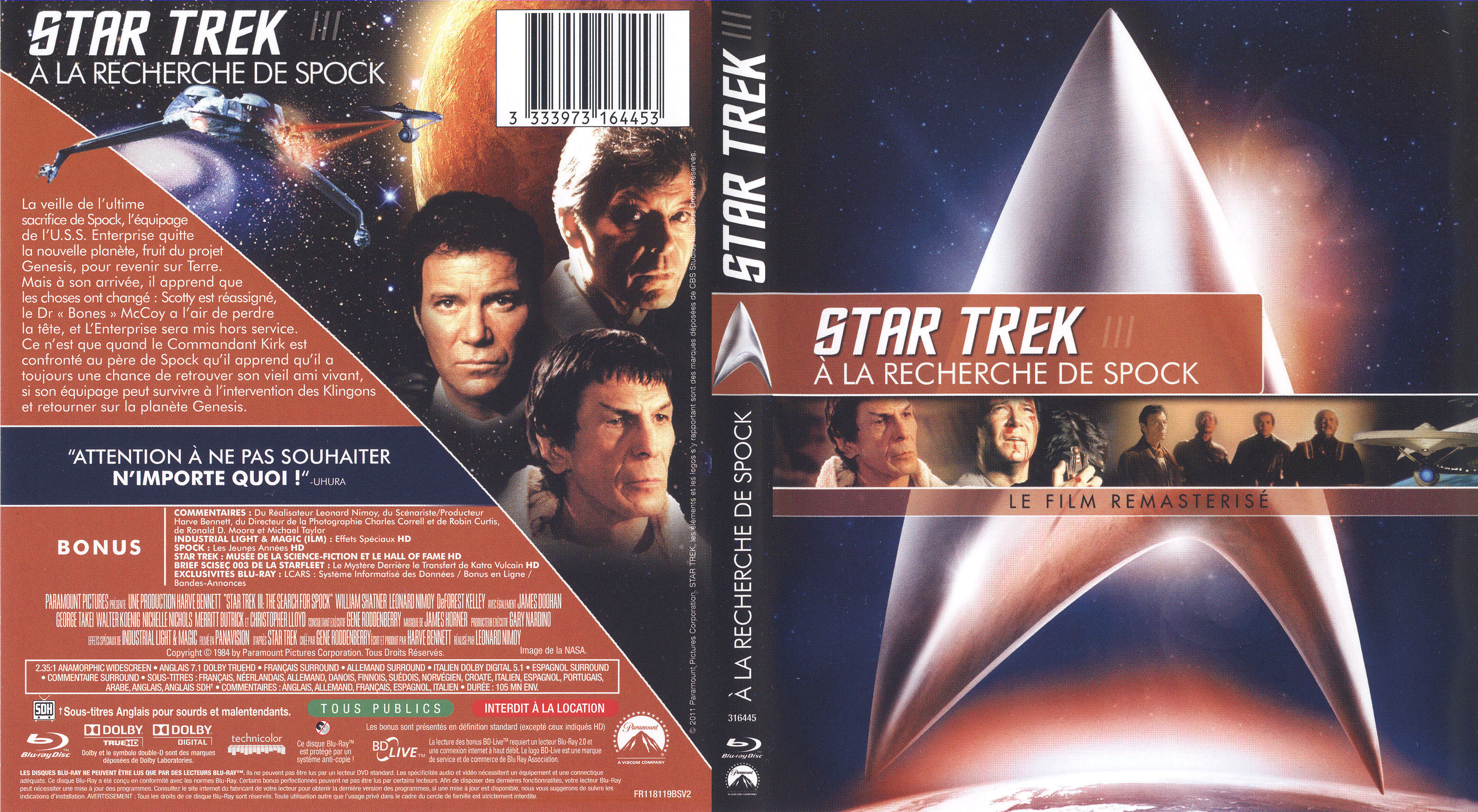 Jaquette DVD Star Trek 3  la recherche de Spock (BLU-RAY) v2
