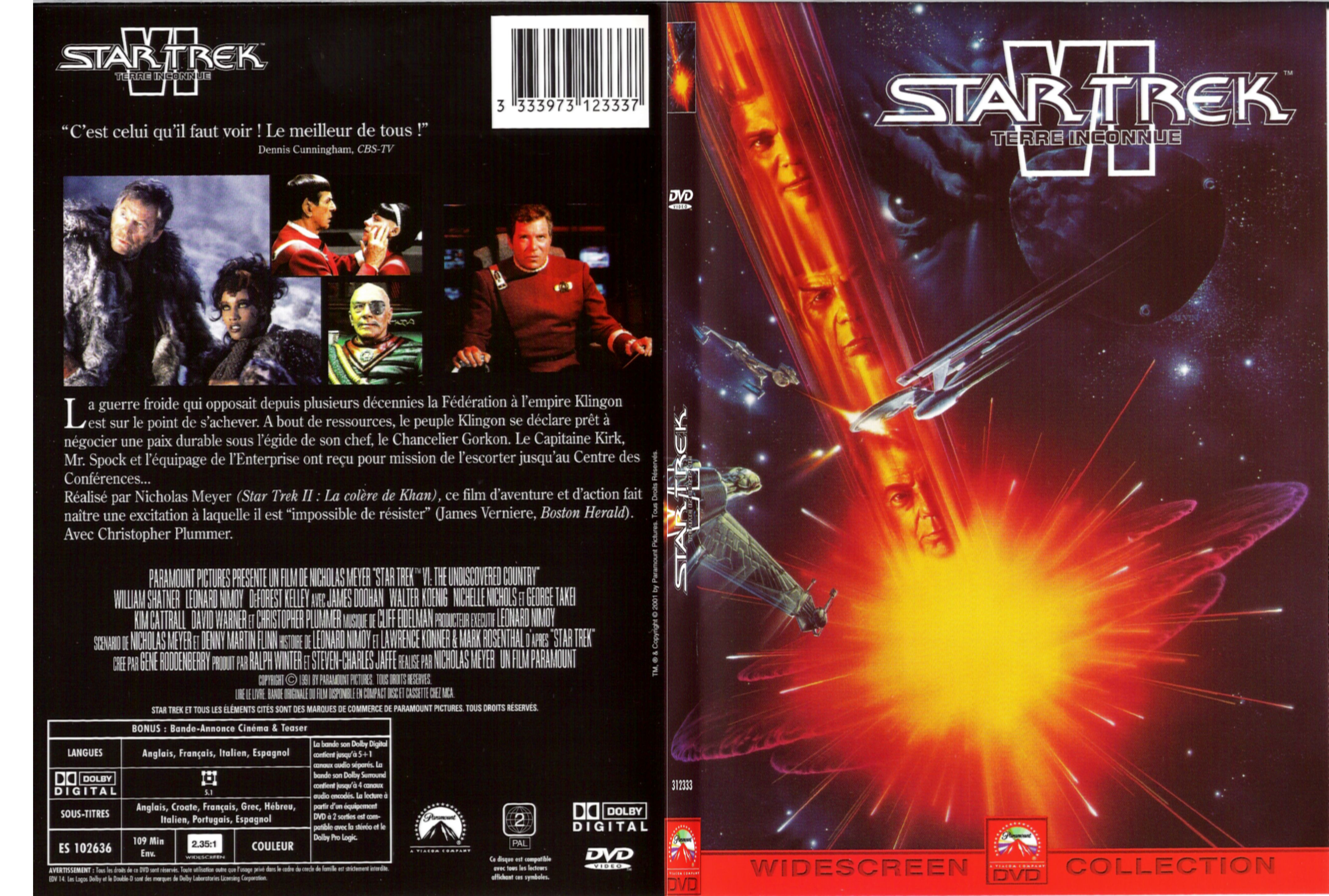 Jaquette DVD Star Trek 6 Terre inconnue - SLIM