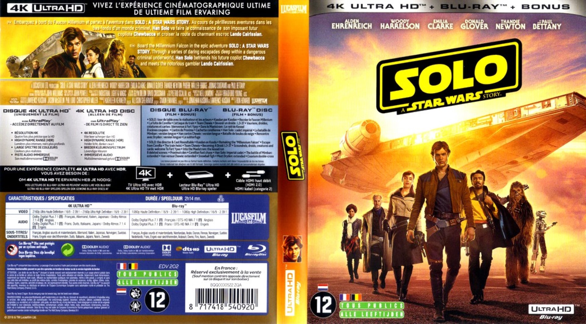 Jaquette DVD Star Wars - Solo A Star Wars Story - 4K (BLU-RAY)