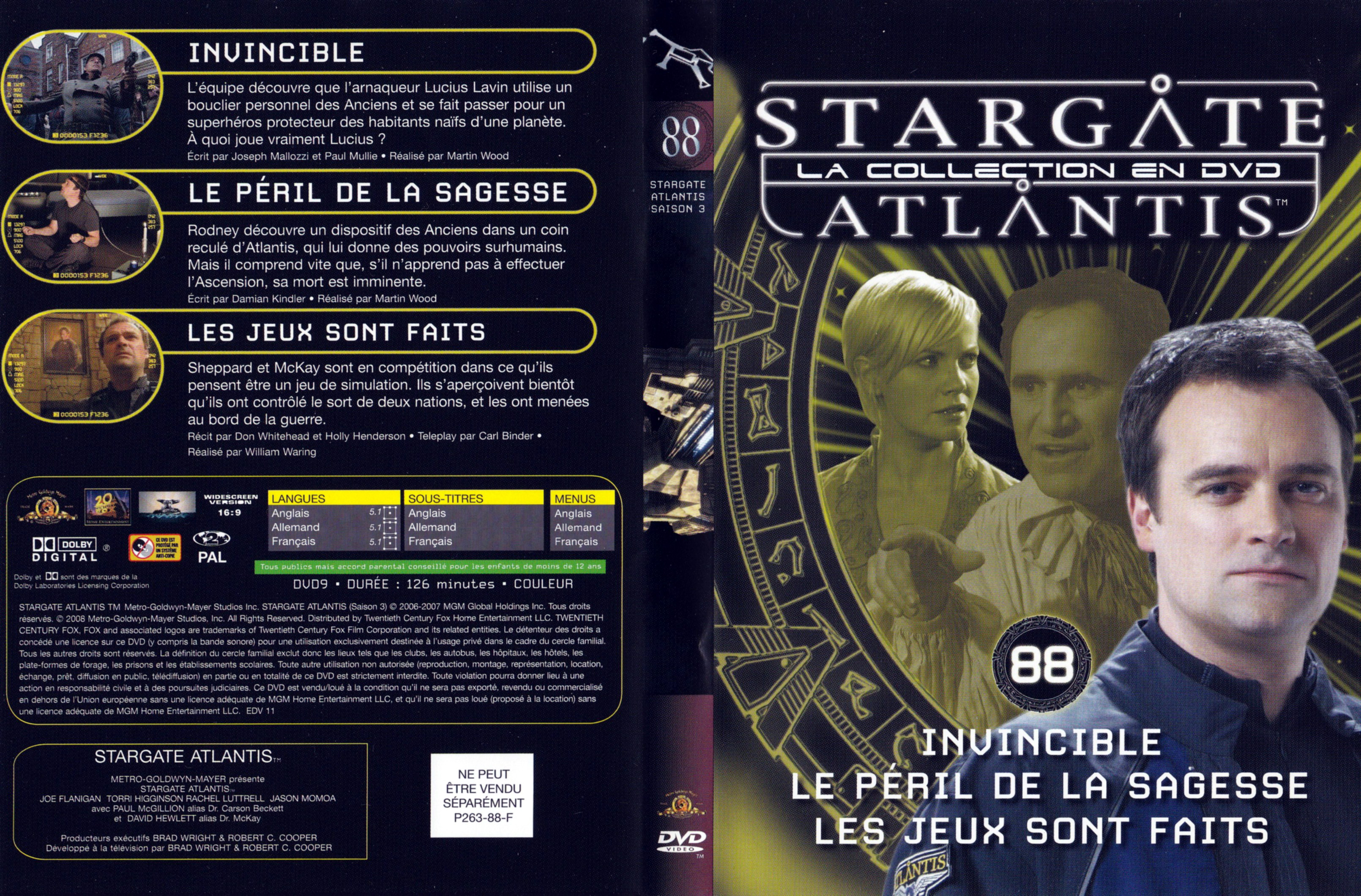 Jaquette DVD Stargate SG1 Atlantis Saison 3 vol 88