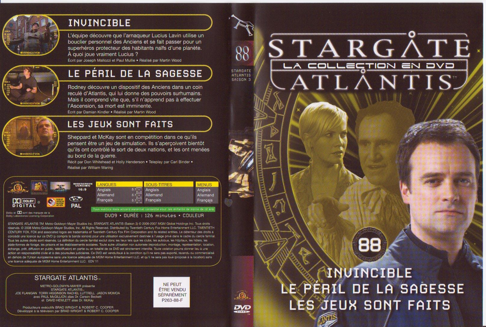Jaquette DVD Stargate atlantis saison 3 vol 88