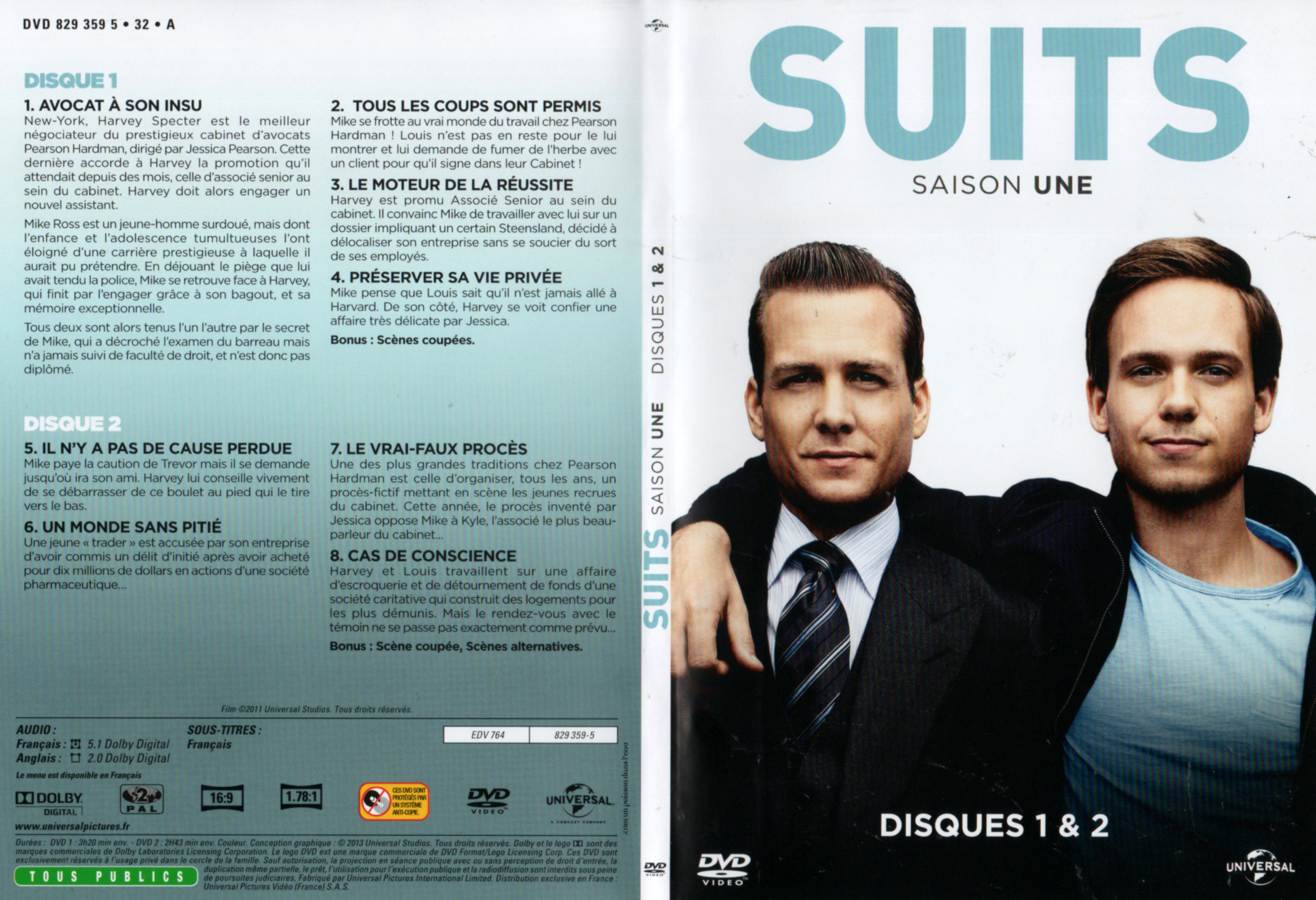 Jaquette DVD Suits Saison 1 DVD 1