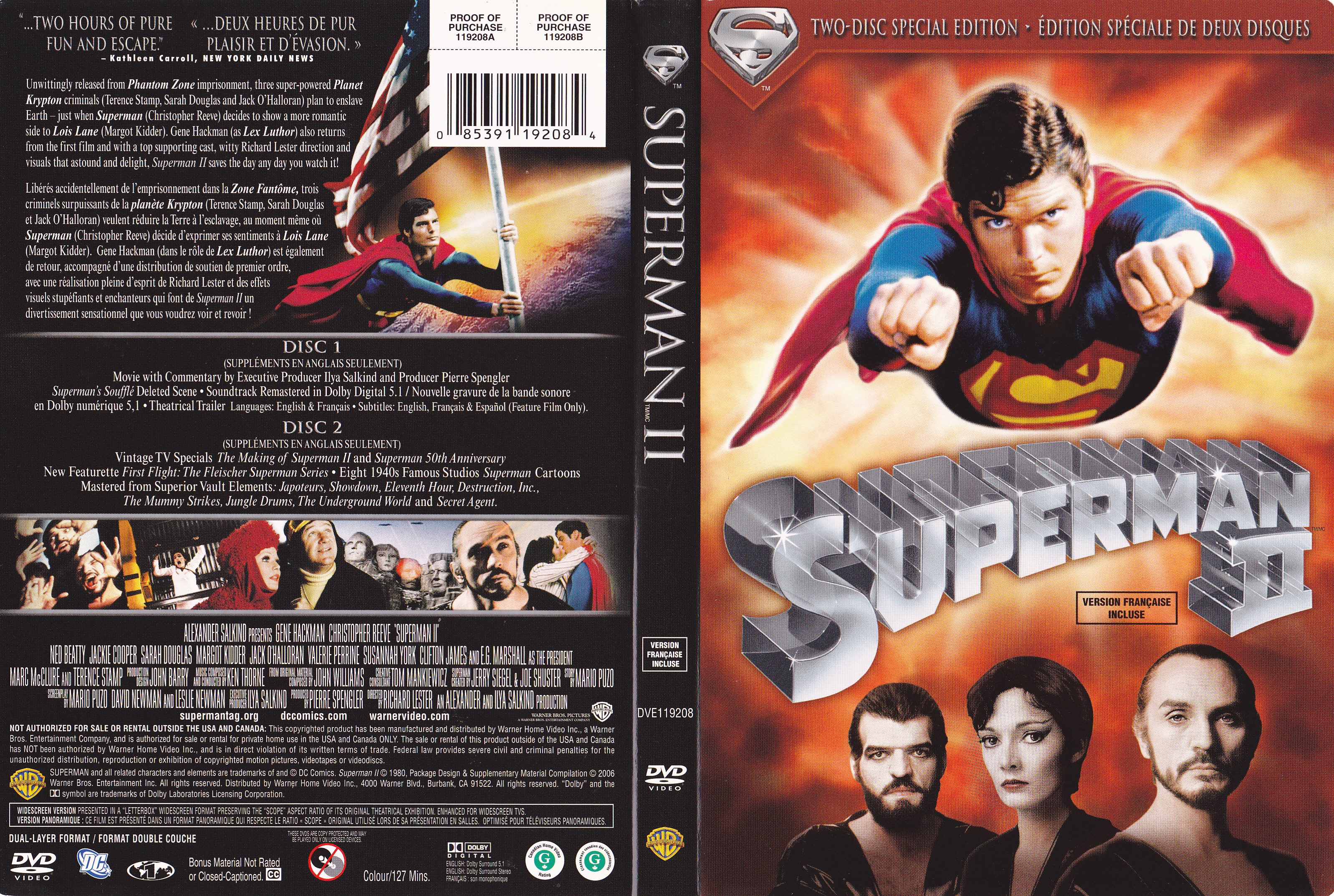Jaquette DVD Superman 2 (Canadienne)