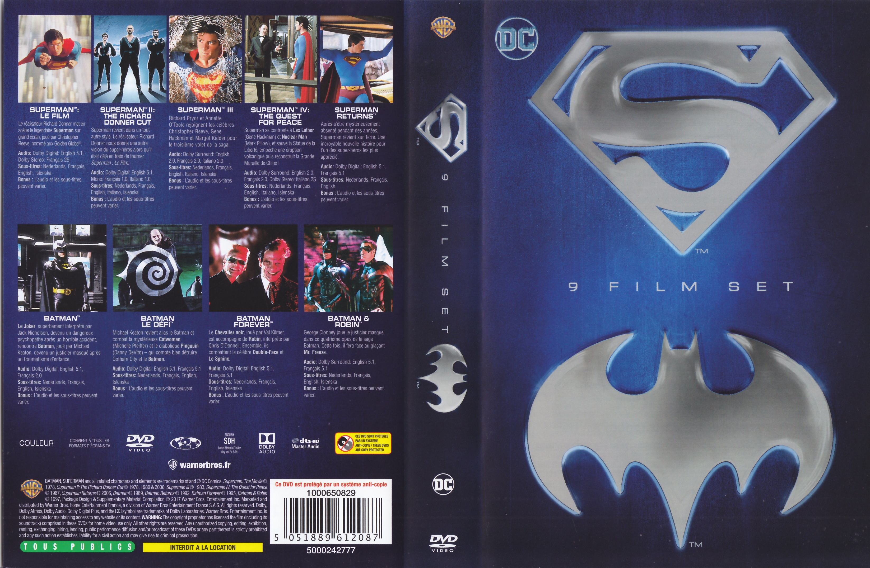 Jaquette DVD Superman Batman 9 film set