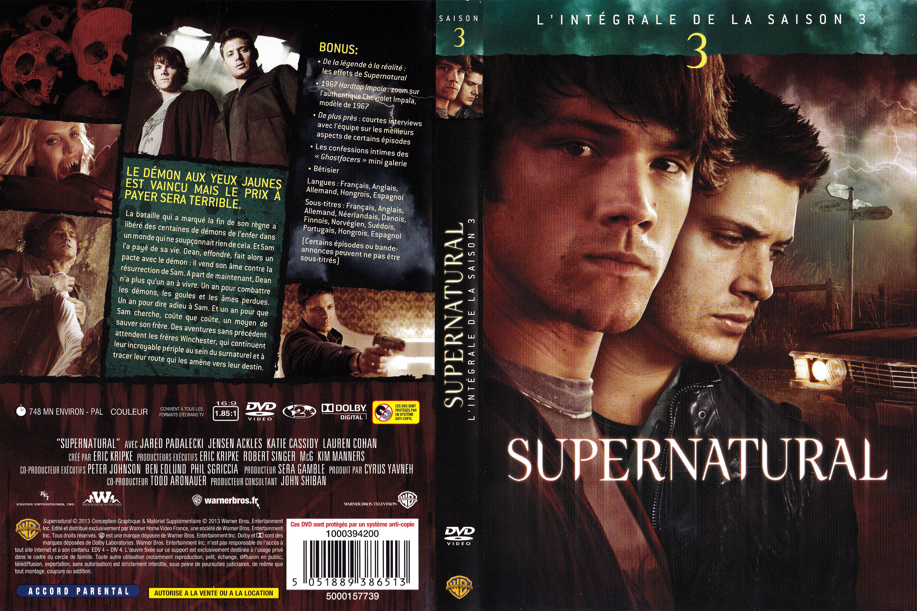 Jaquette DVD Supernatural saison 3 COFFRET