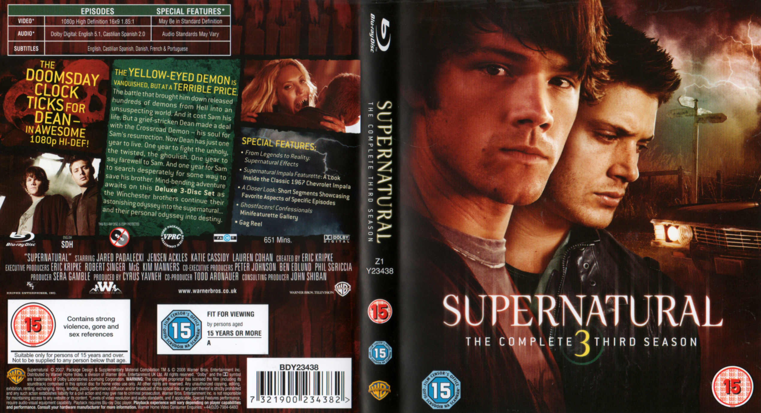 Jaquette DVD Supernatural saison 3 COFFRET Zone 1 (BLU-RAY)