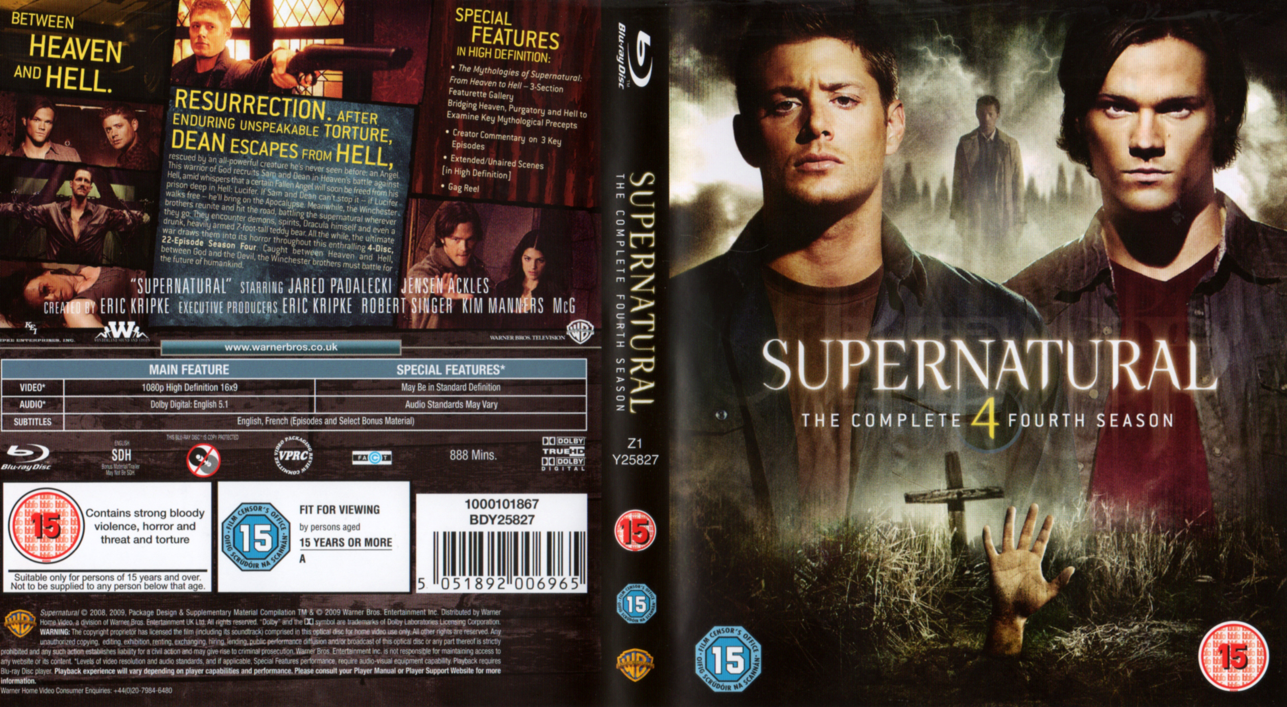 Jaquette DVD Supernatural saison 4 COFFRET Zone 1 (BLU-RAY)