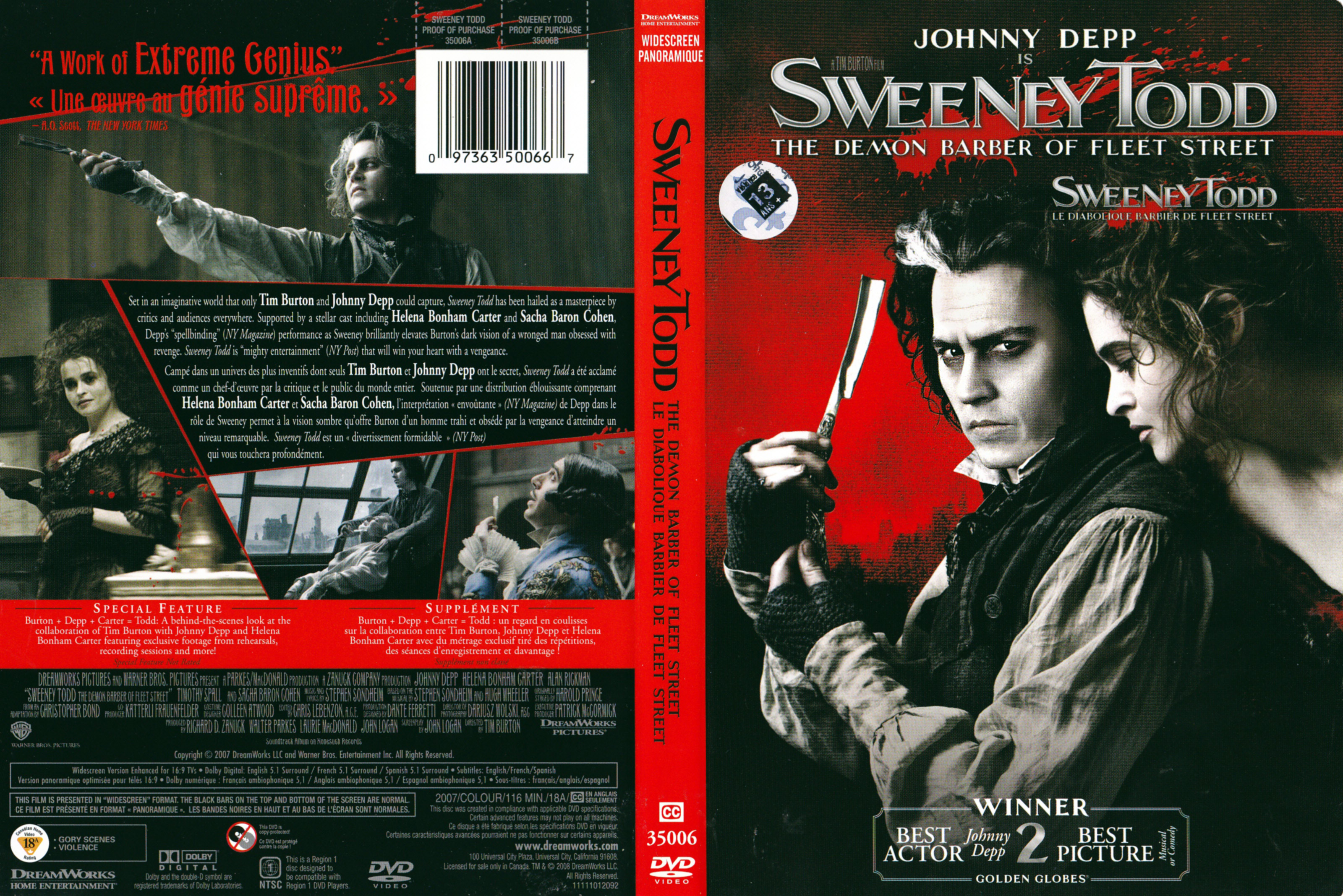 Jaquette DVD Sweeney Todd (Canadienne)