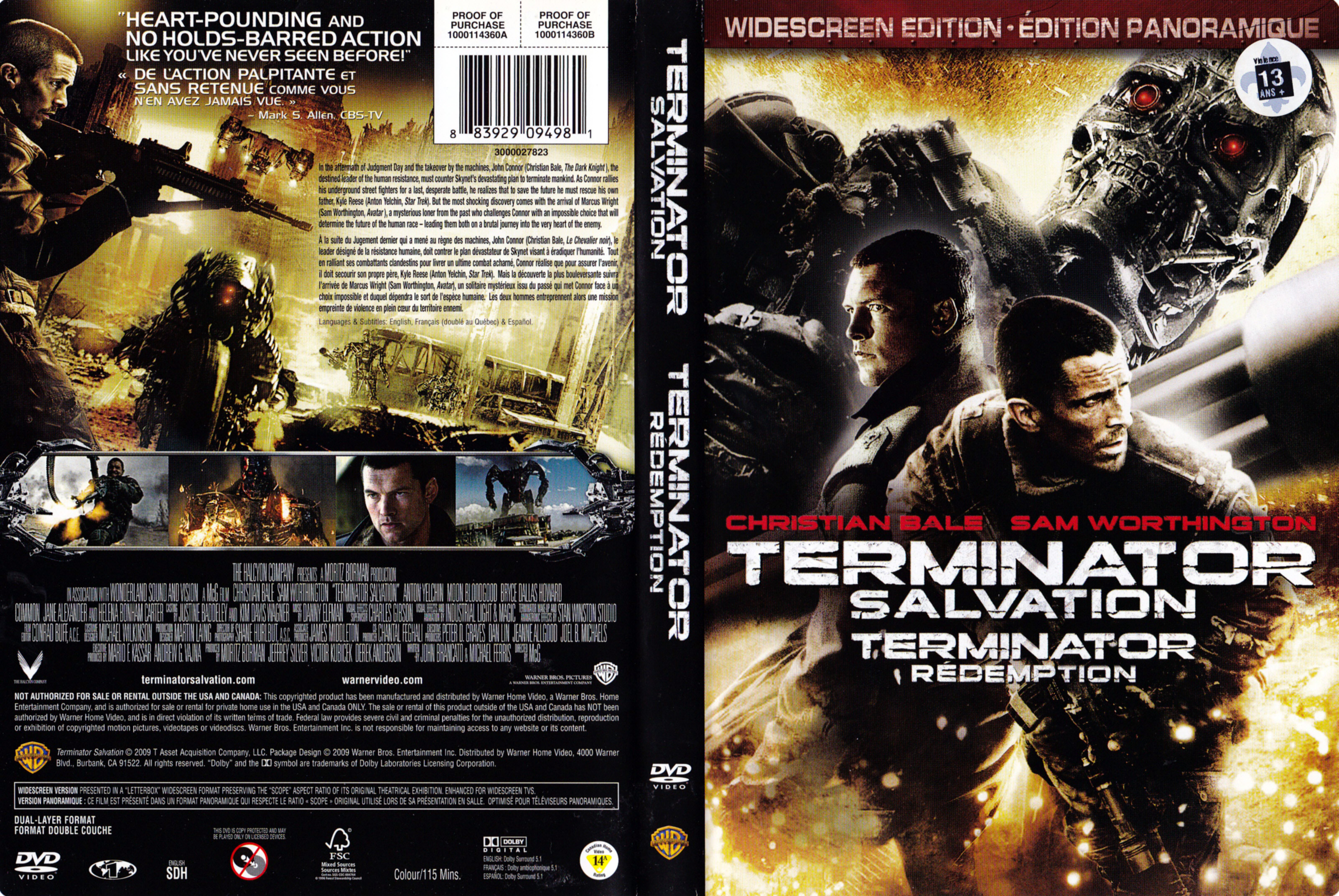 Jaquette DVD Terminateur Rdemption - Terminator salvation (Canadienne)