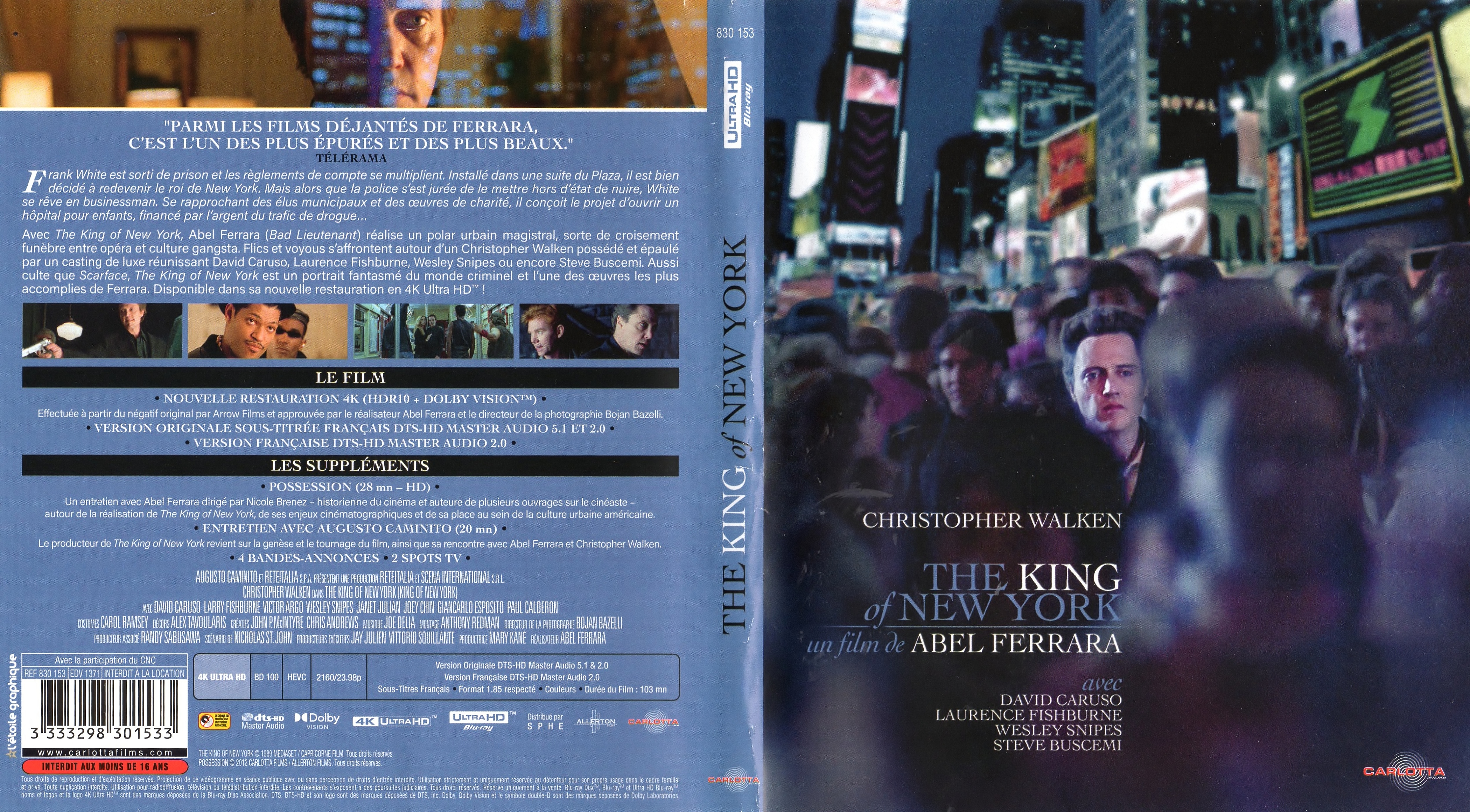 Jaquette DVD The King of New York 4K (BLU-RAY)