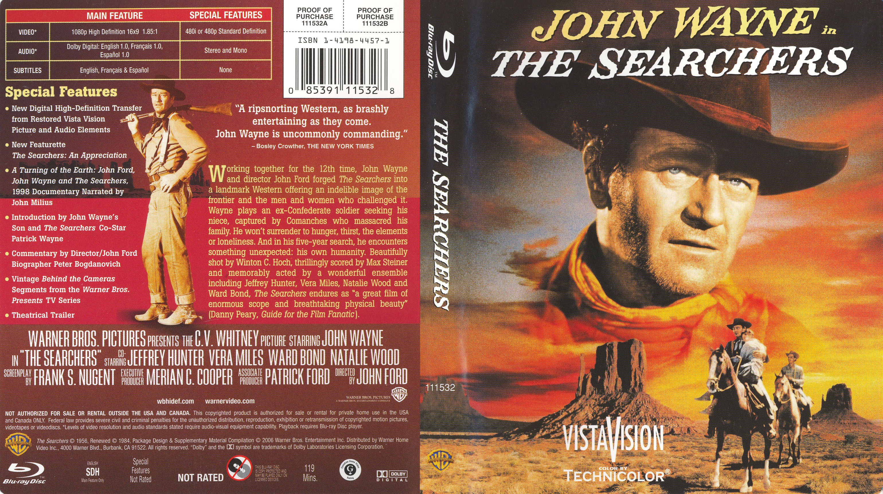 Jaquette DVD The Searchers - La prisonnire du dsert (Canadienne) (BLU-RAY)