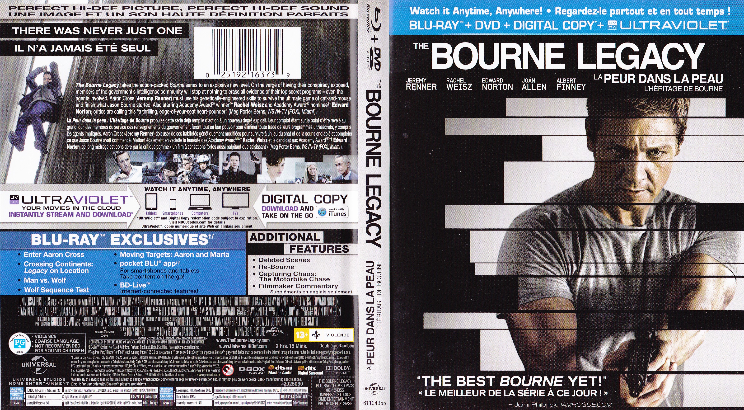 Jaquette DVD The bourne legacy - Peur dans la peau (Canadienne) (BLU-RAY)
