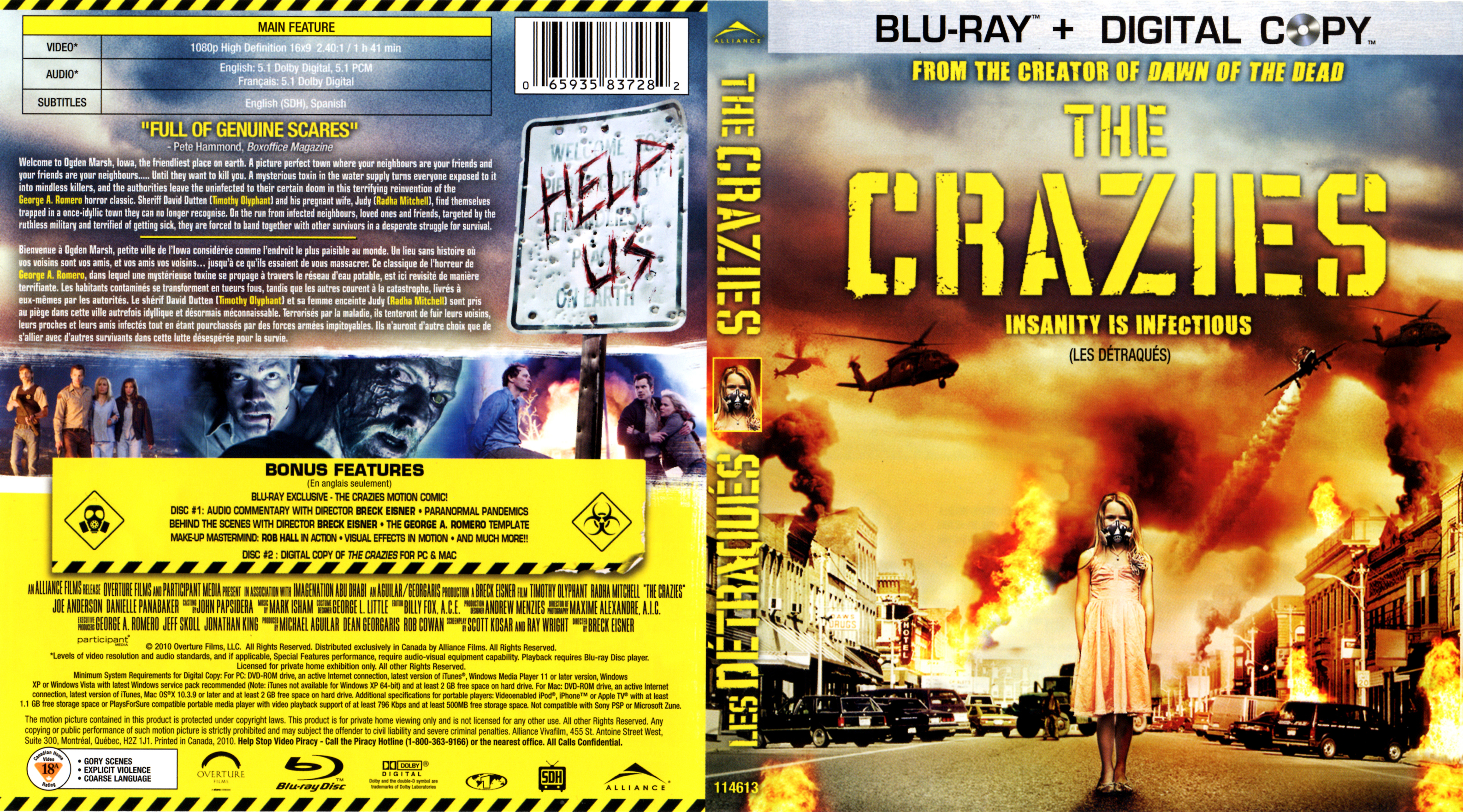 Jaquette DVD The crazies - Les dtraqus (2010) (Canadienne) (BLU-RAY)