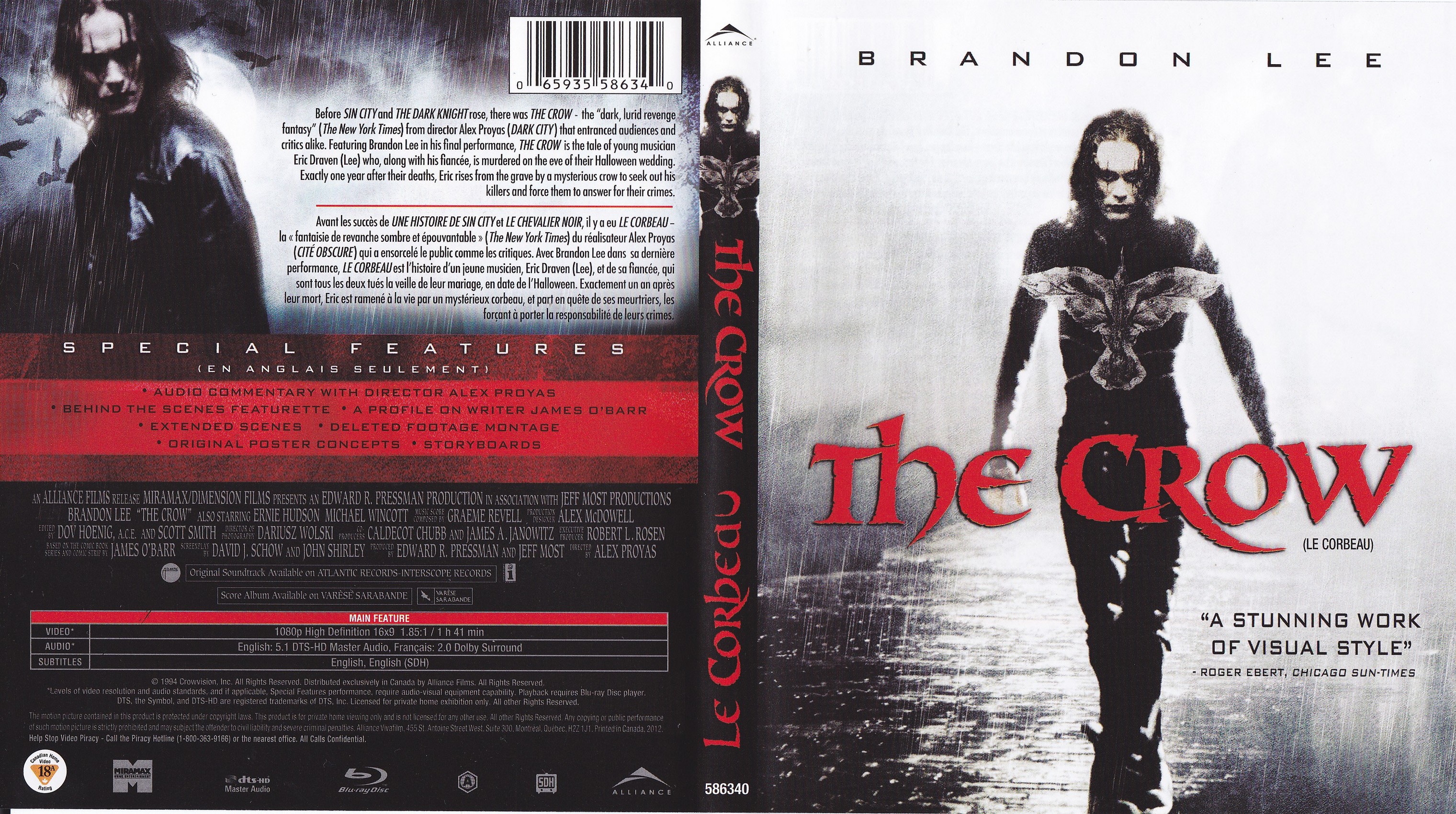 Jaquette DVD The crow - Le corbeau (Canadienne) (BLU-RAY)