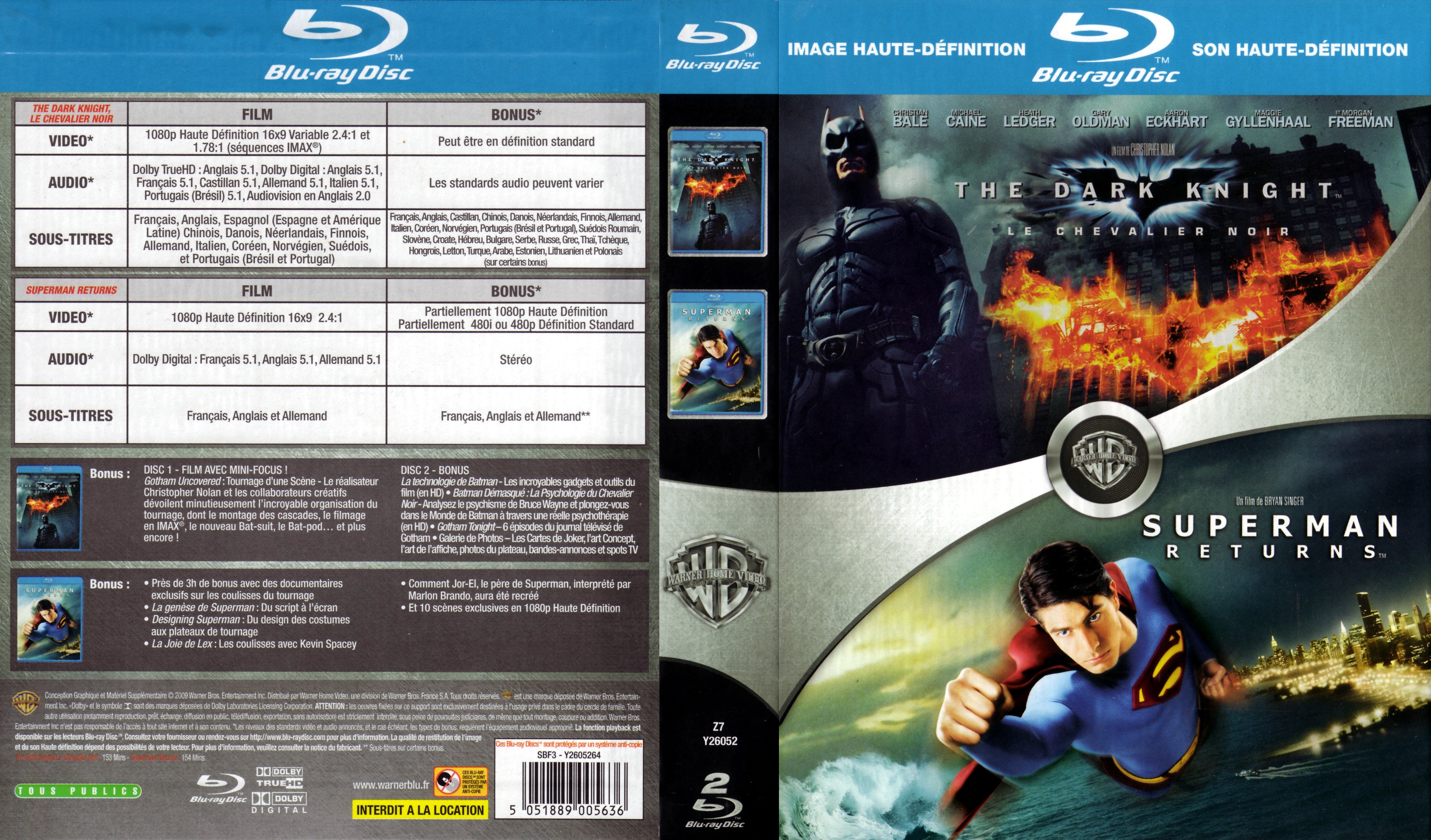 Jaquette DVD The dark knight le chevalier noir + Superman returns (BLU-RAY)