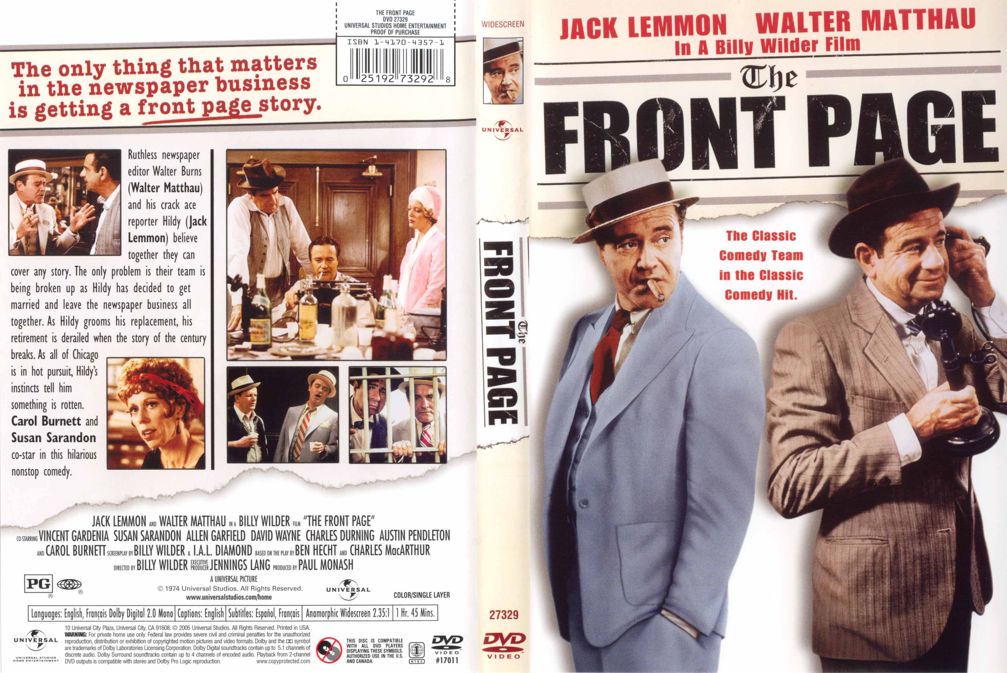 Jaquette DVD The front page - Spciale premire Zone 1