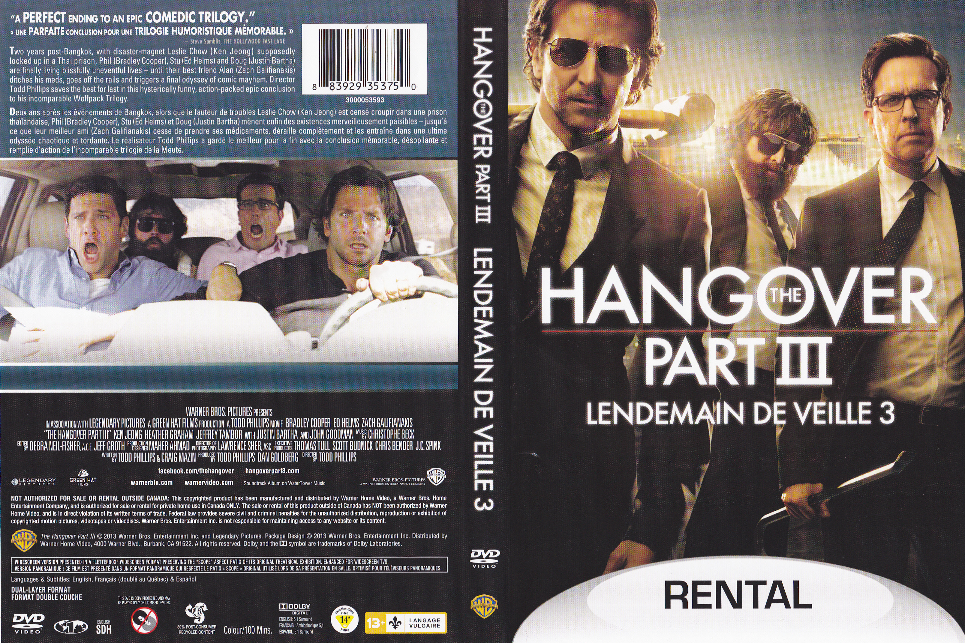 Jaquette DVD The hangover 3 - Lendemain de veille 3 (Canadienne)