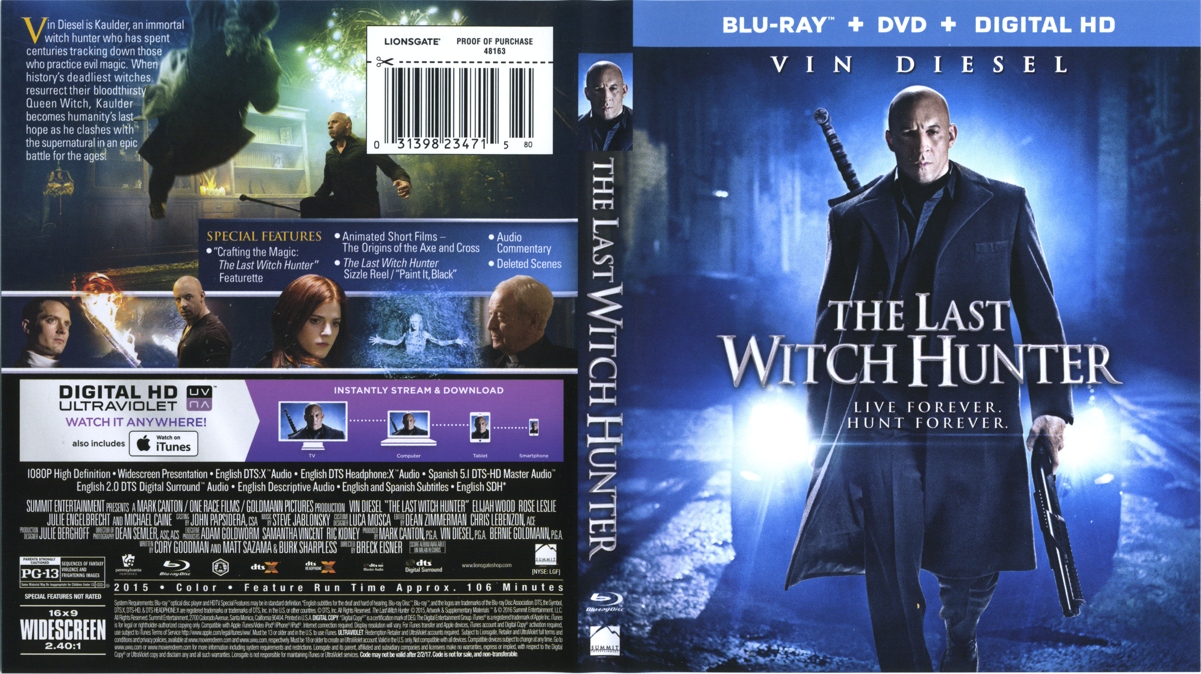 Jaquette DVD The last witch hunter - Le dernier chasseur de sorcires Zone 1 (BLU-RAY)