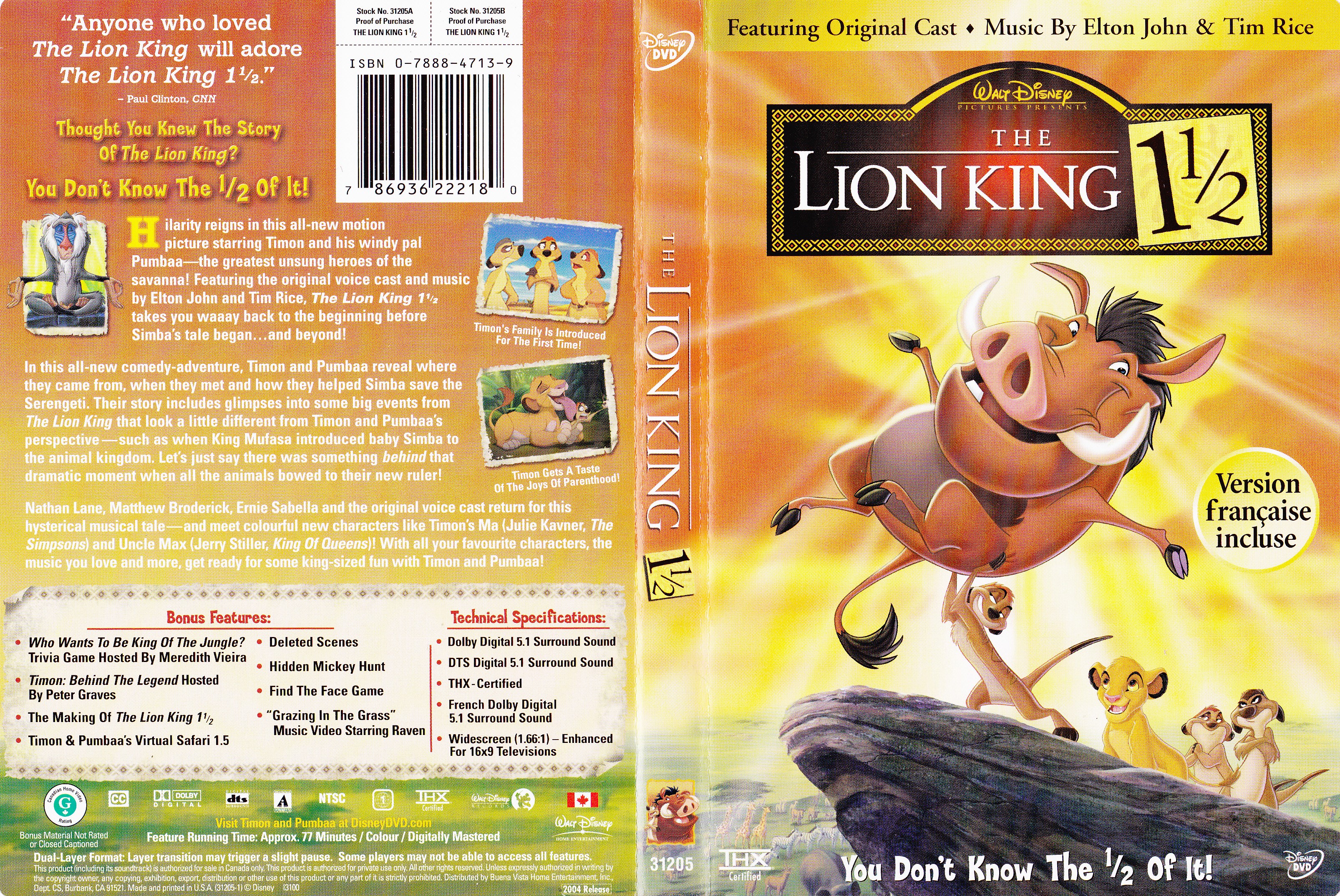 Jaquette DVD The lion king 1 et demie - Le roi lion 1 et demie  (Canadienne)