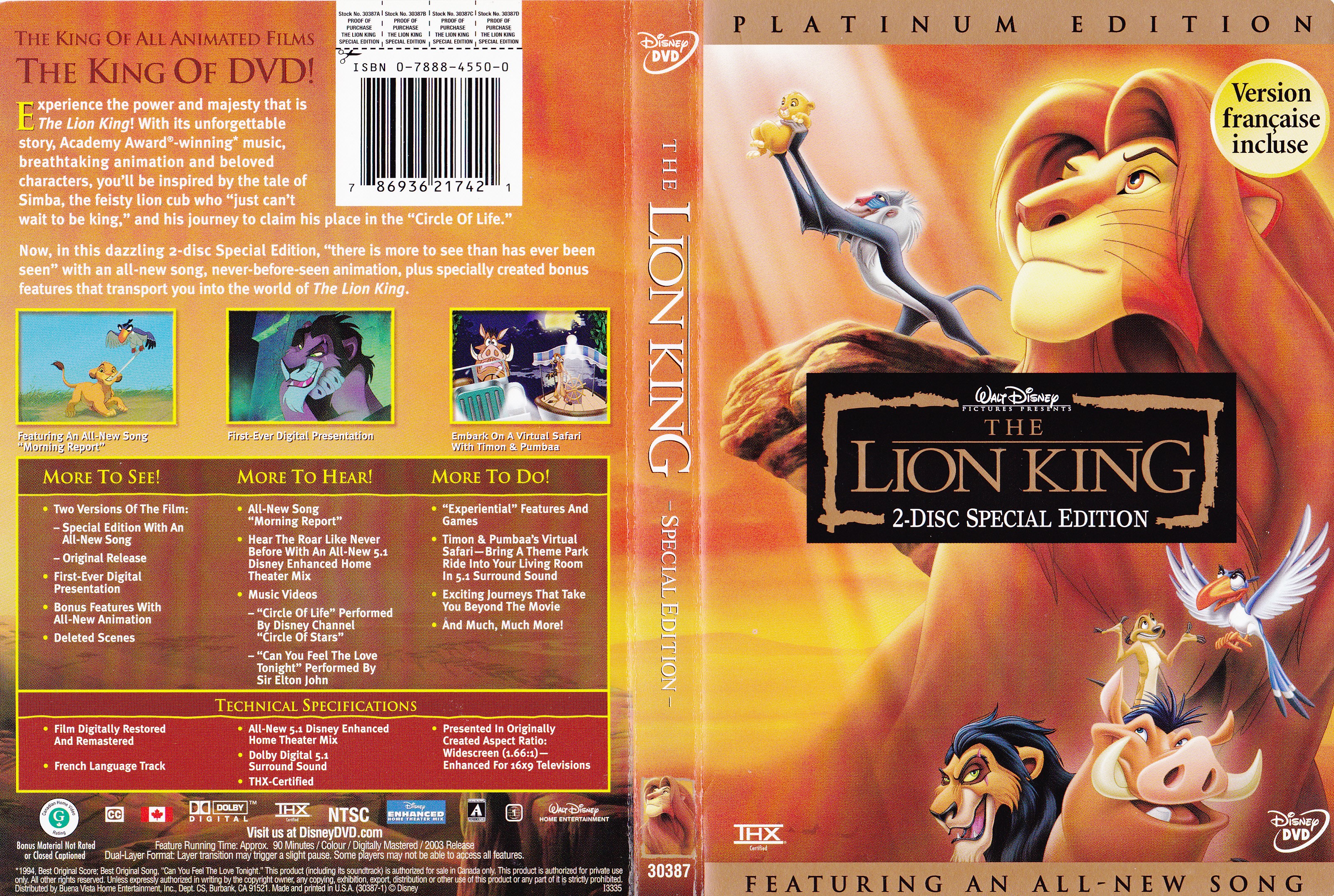 Jaquette DVD The lion king - Le roi lion (Canadienne)