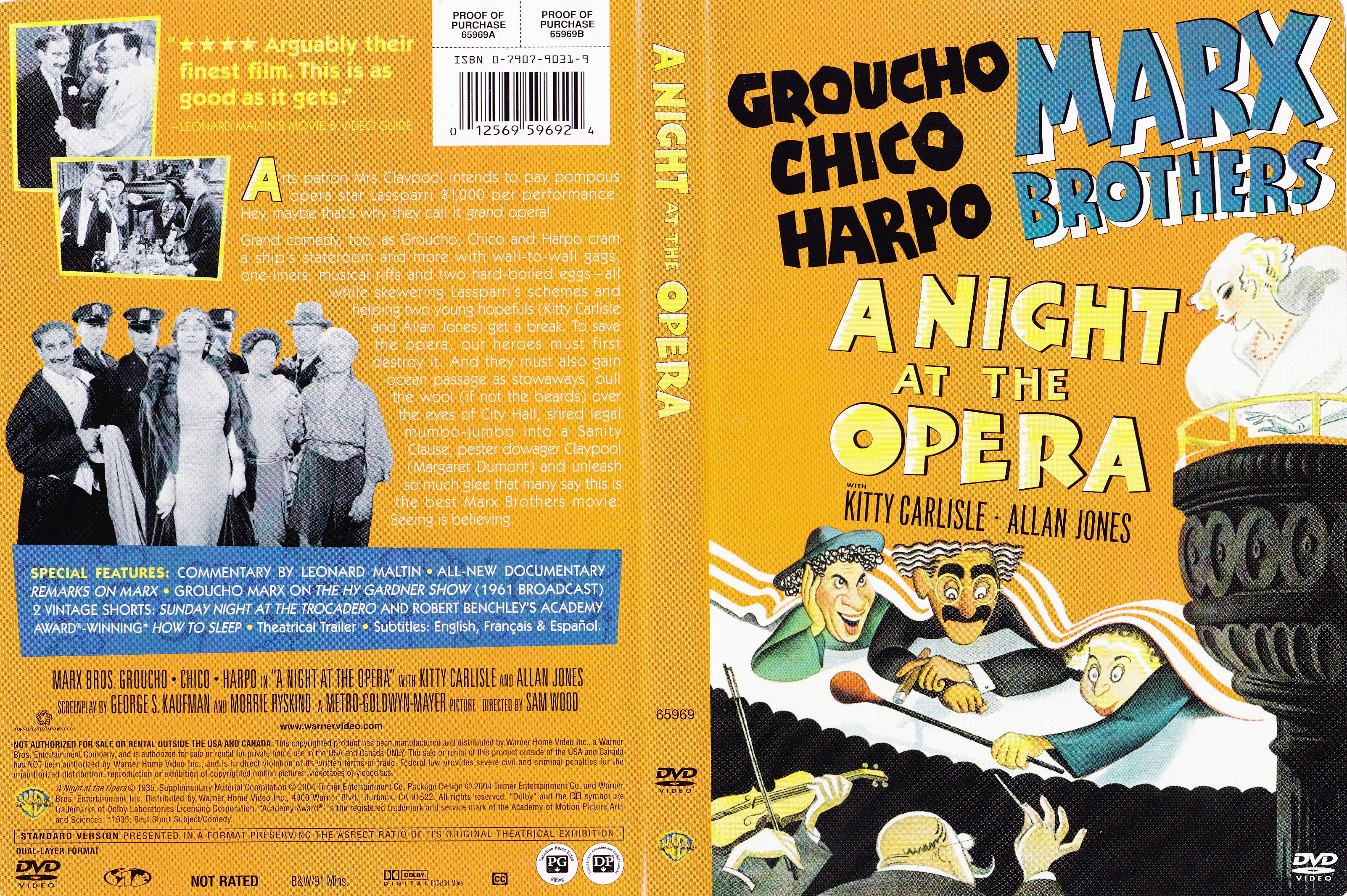 Jaquette DVD The marx Brothers - A night at the opera (Canadienne)