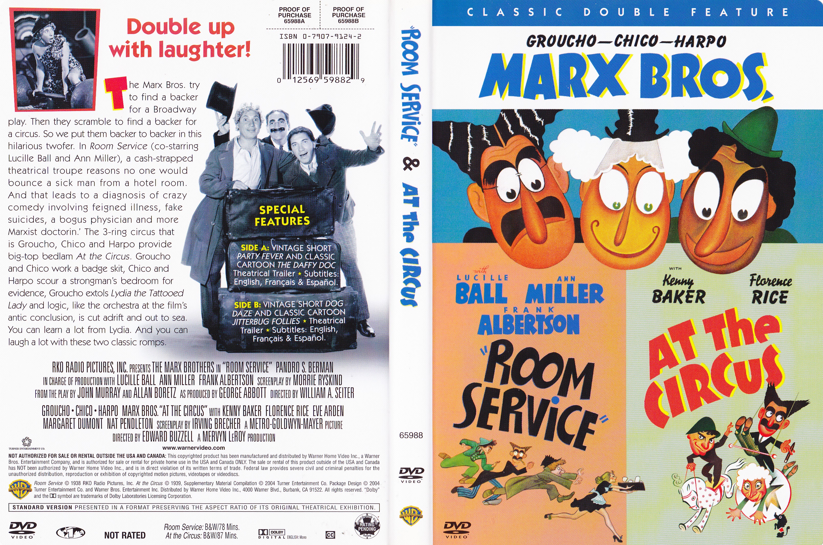 Jaquette DVD The marx Brothers - Room service + At the circus (Canadienne)