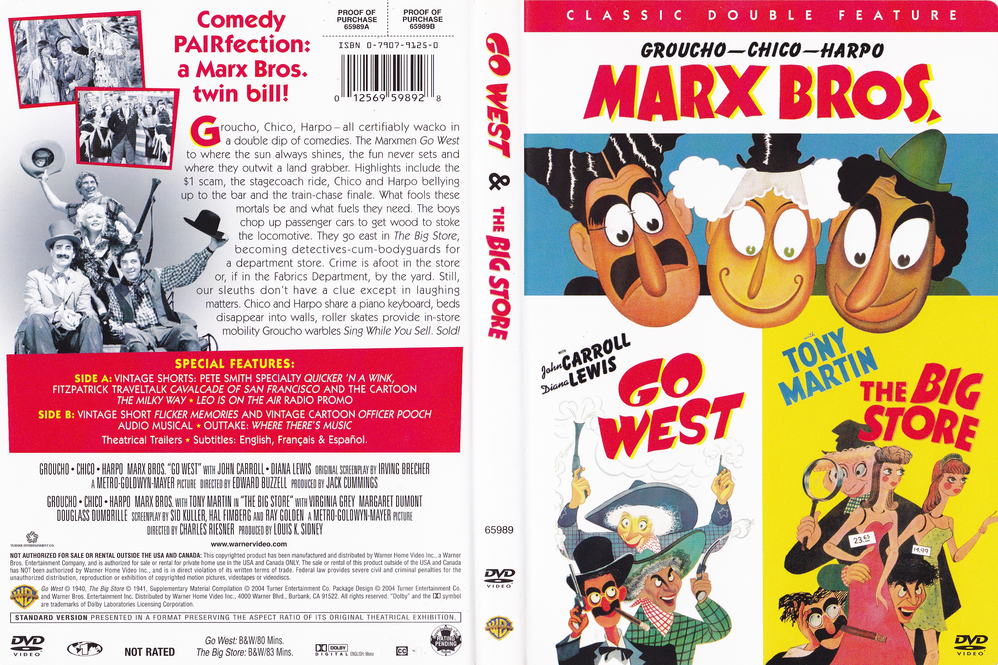 Jaquette DVD The marx brothers - Go west + The big store (Canadienne)